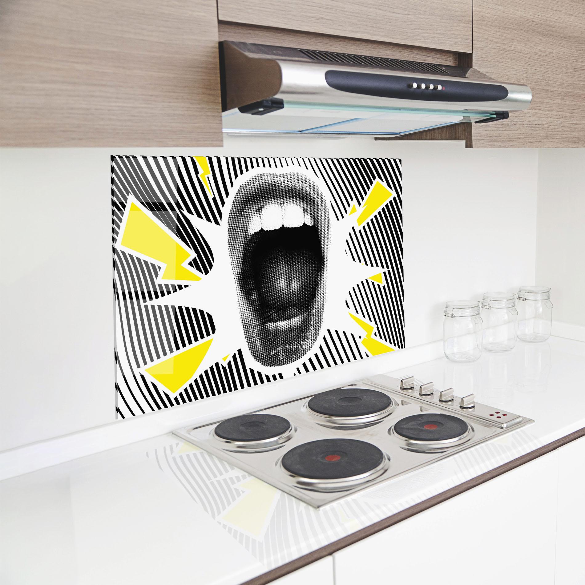 Küchenrückwand Glas Lightning Mouth mockup 8