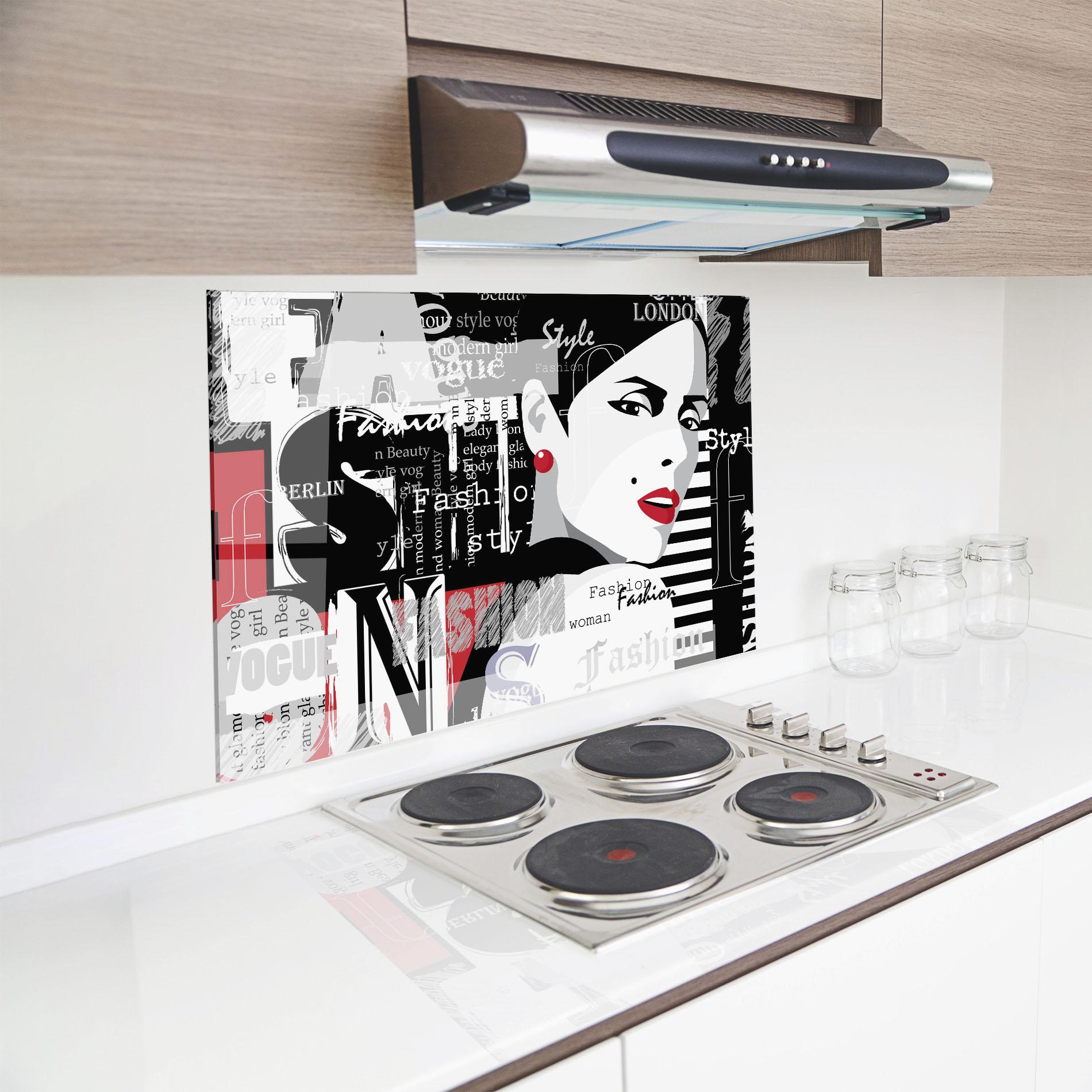 Küchenrückwand Glas London Fashion Collage mockup 8