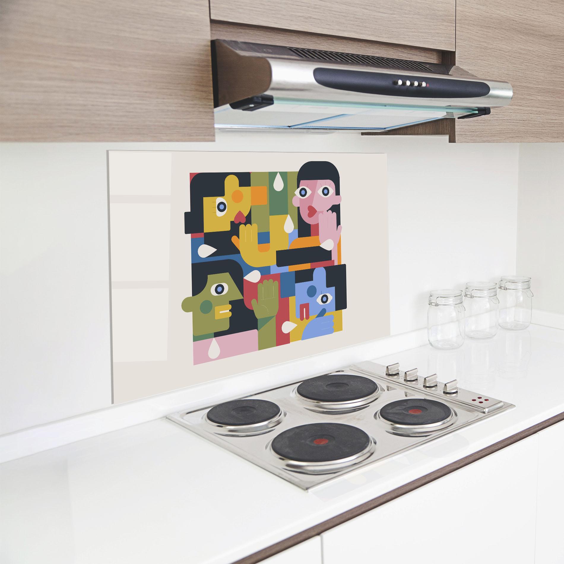 Küchenrückwand Glas Minimal People Collage mockup 8