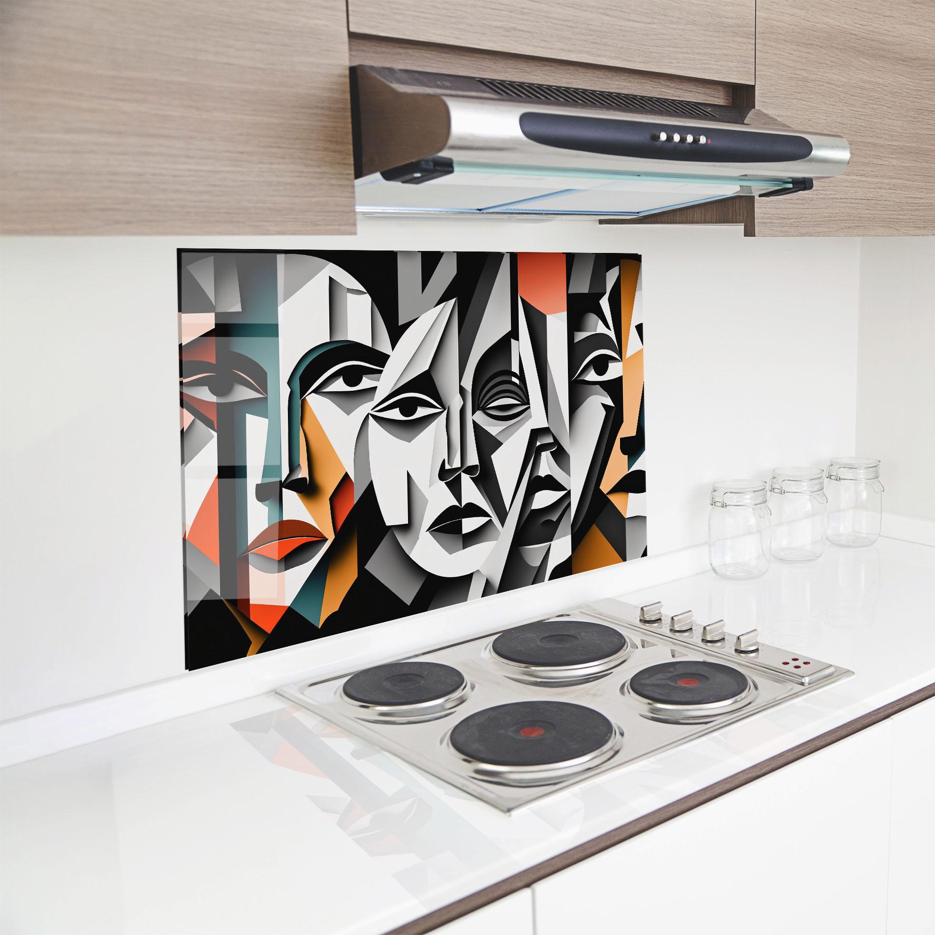 Küchenrückwand Glas Mix Faces Collage mockup 8