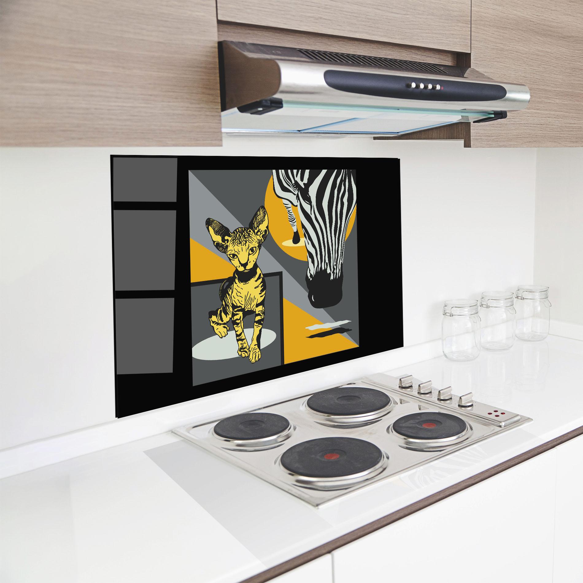 Küchenrückwand Glas Zebra And Cat mockup 8