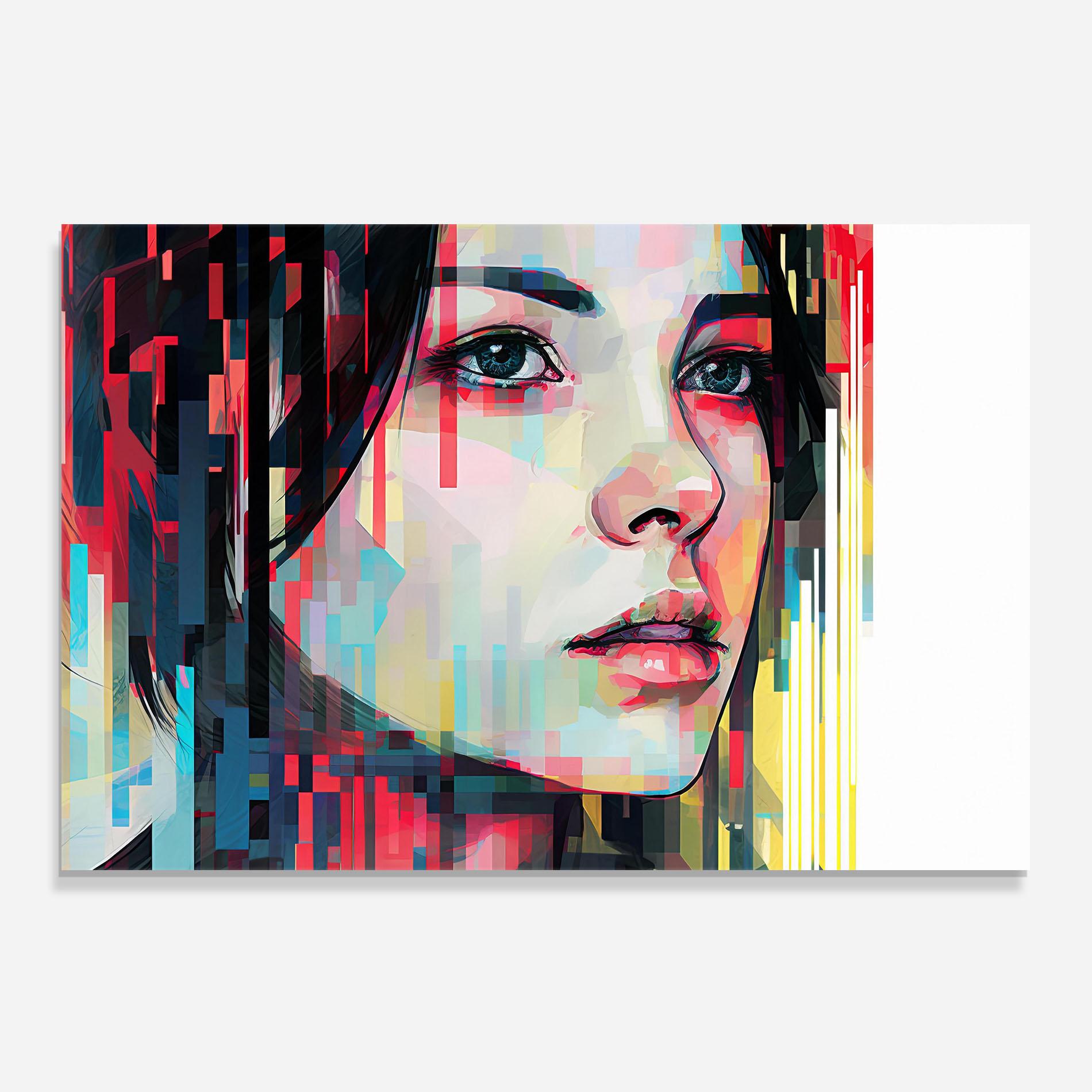 Küchenrückwand Glas Colorful Glitchy Girl mockup 0