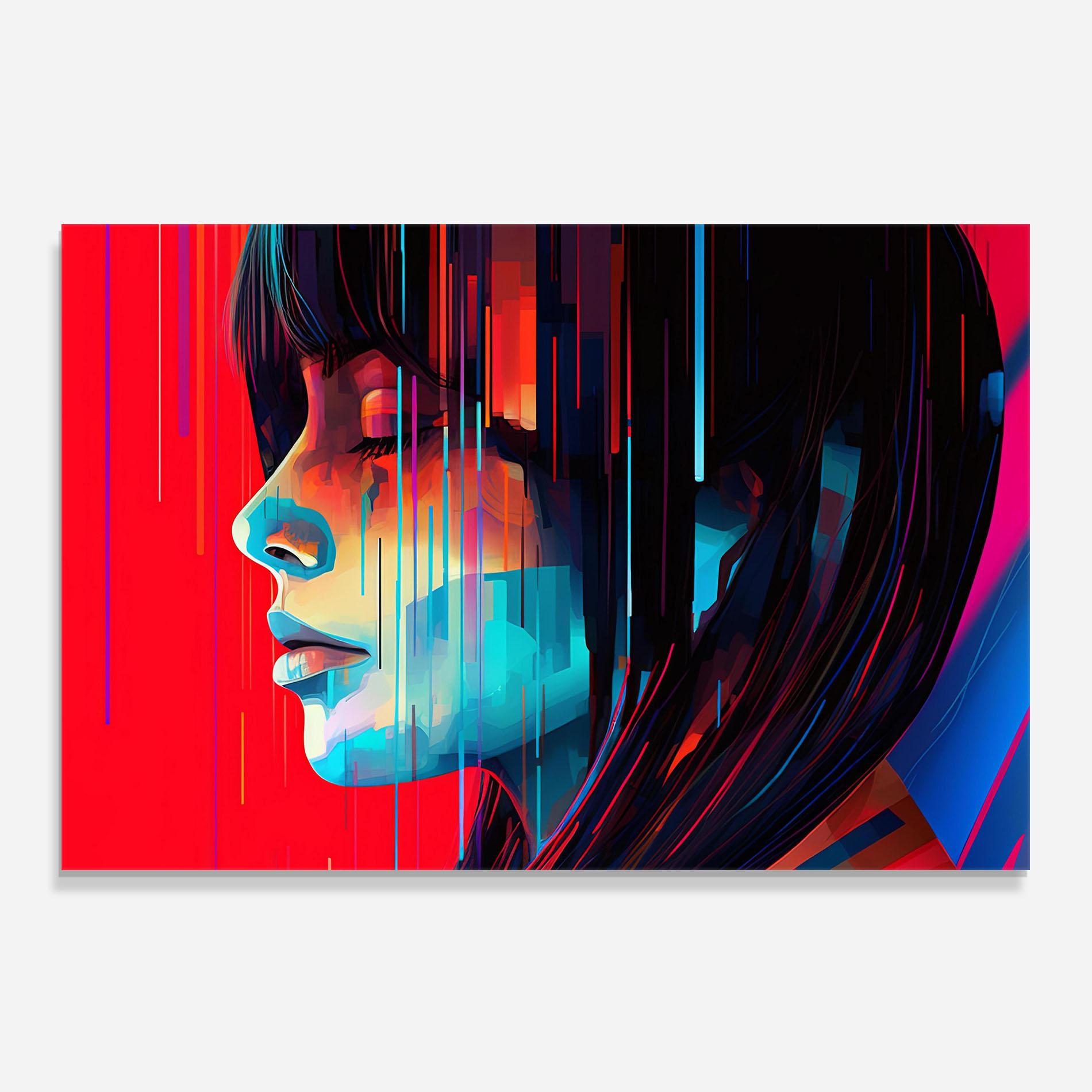 Küchenrückwand Glas Colorful Glitchy Portrait mockup 0