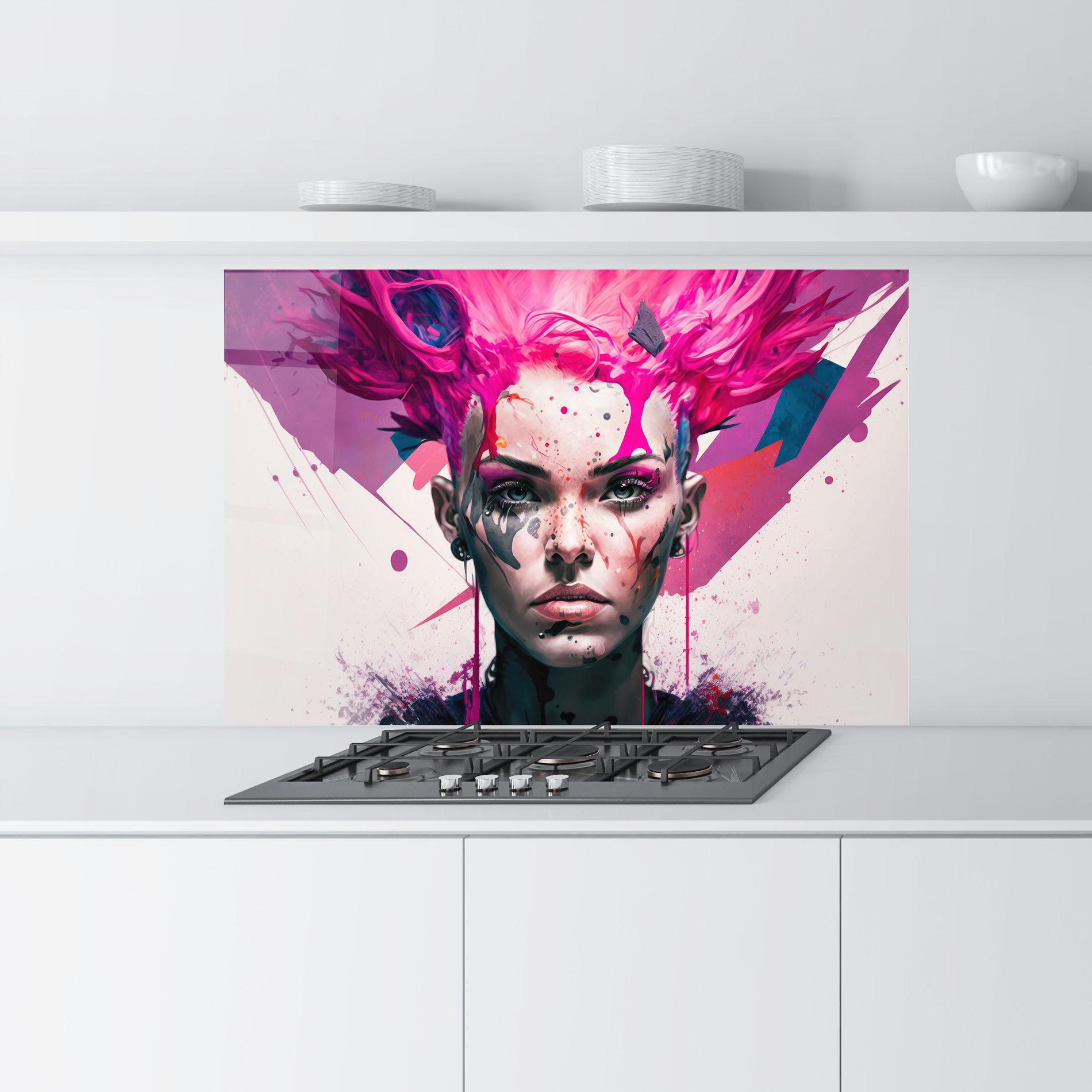 Küchenrückwand Glas Abstract Pink Hair mockup 9
