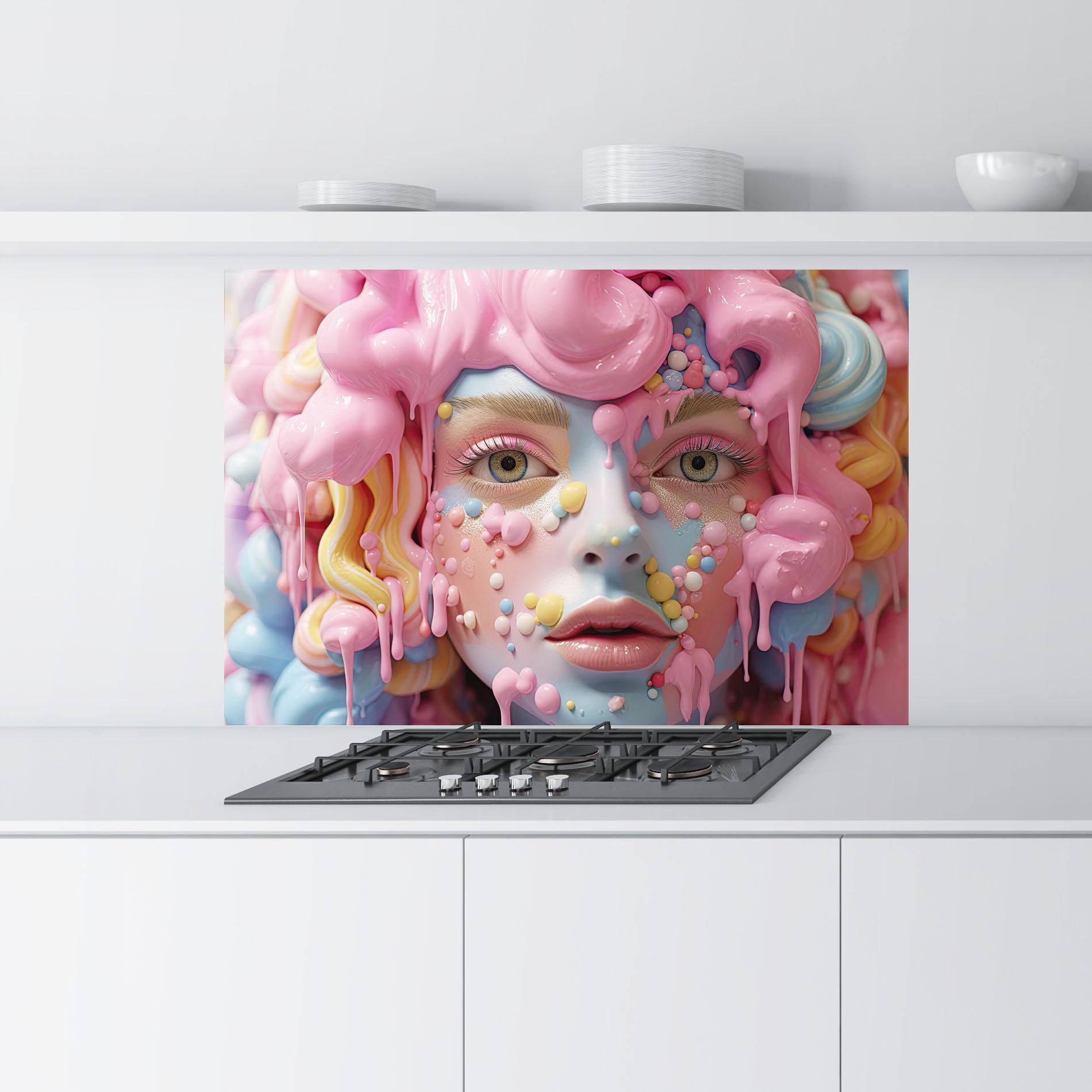 Küchenrückwand Glas Candy Face Girl mockup 9