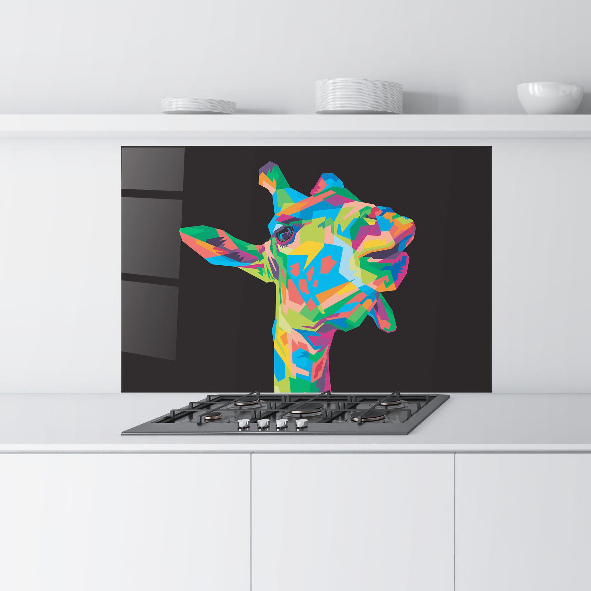 Küchenrückwand Glas Colorful Art Giraffe mockup 9