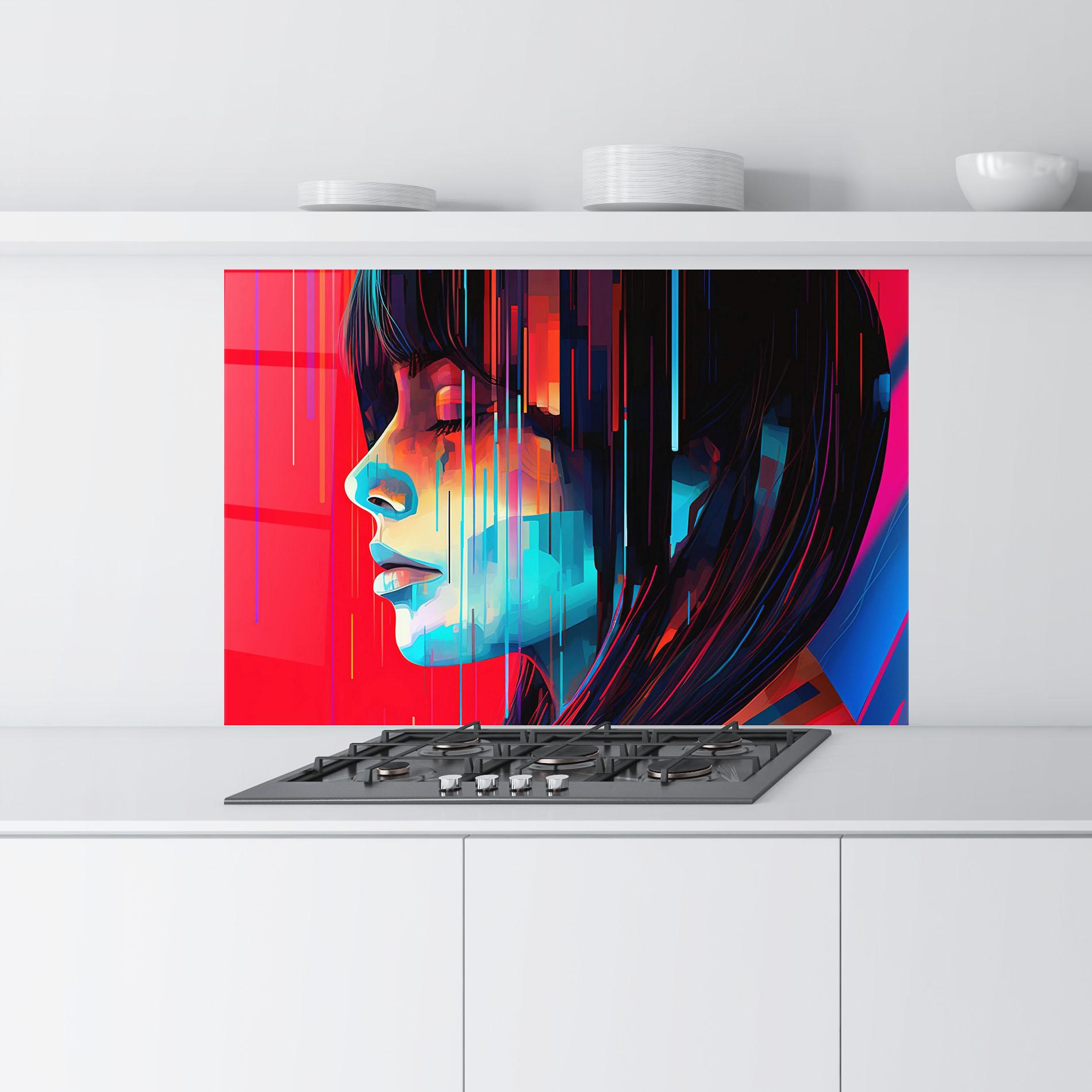 Küchenrückwand Glas Colorful Glitchy Portrait mockup 9