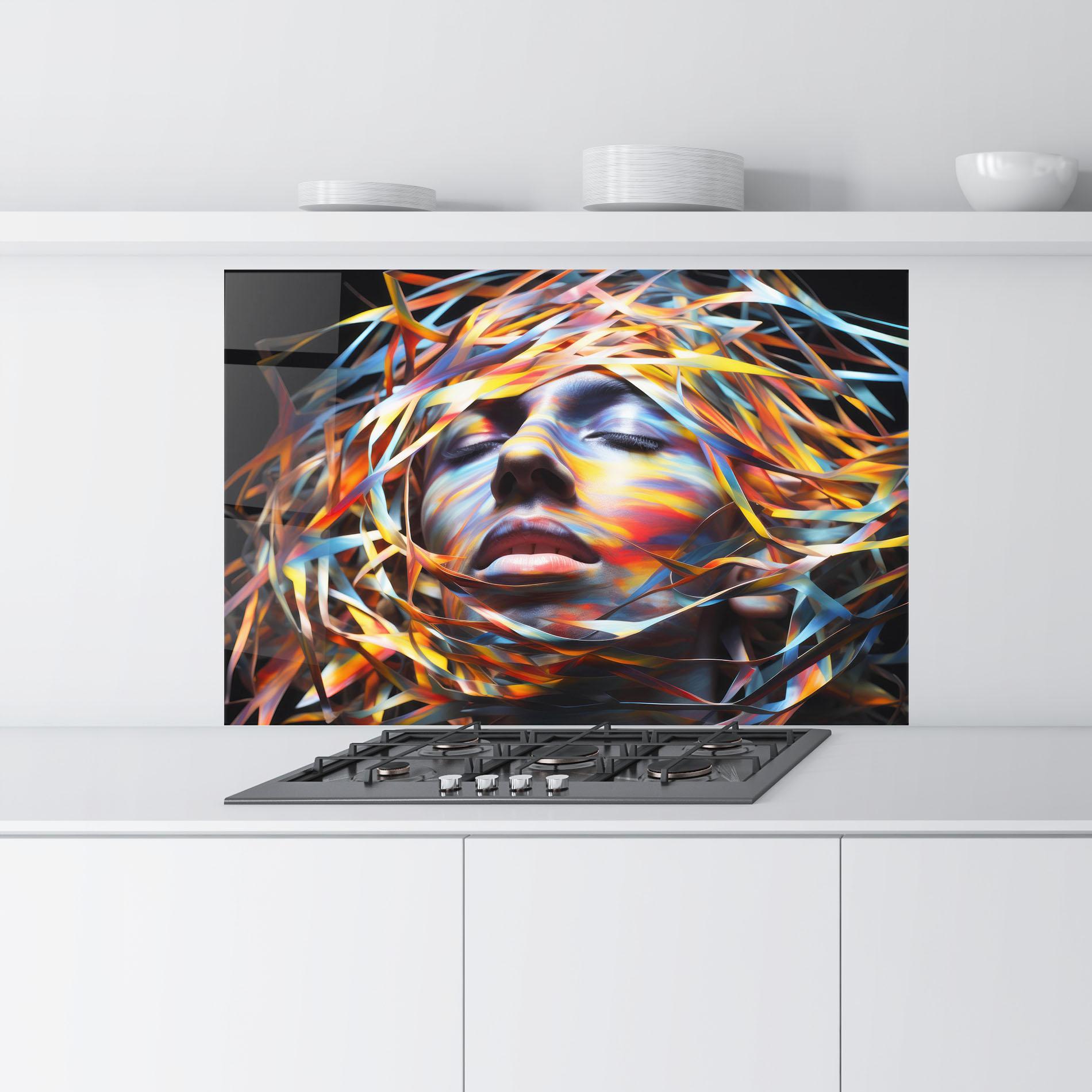 Küchenrückwand Glas Colorful Ribbons Hair mockup 9