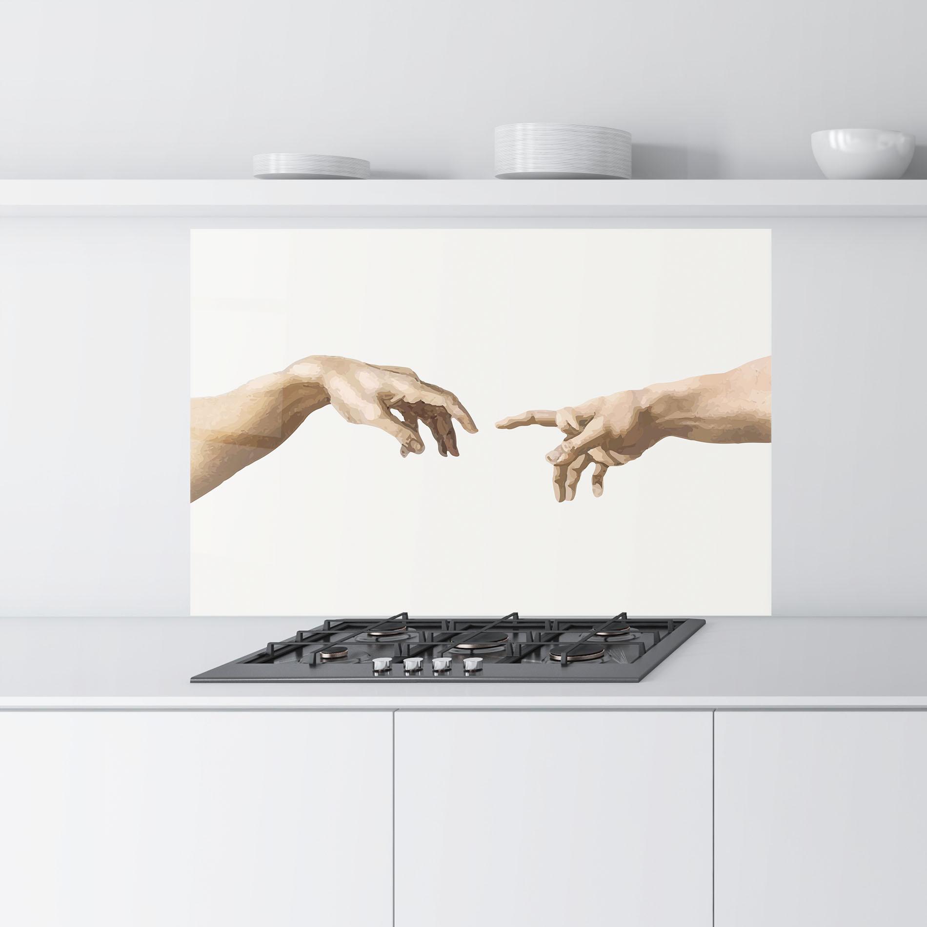 Küchenrückwand Glas Cream Hands Art mockup 9