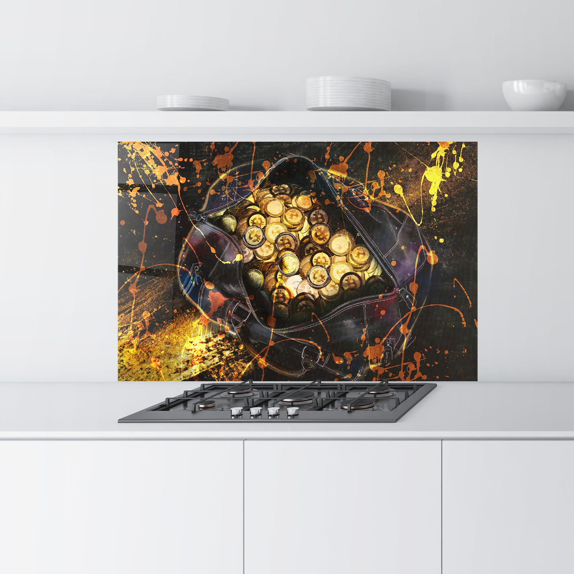 Küchenrückwand Glas Crypto Rich mockup 9