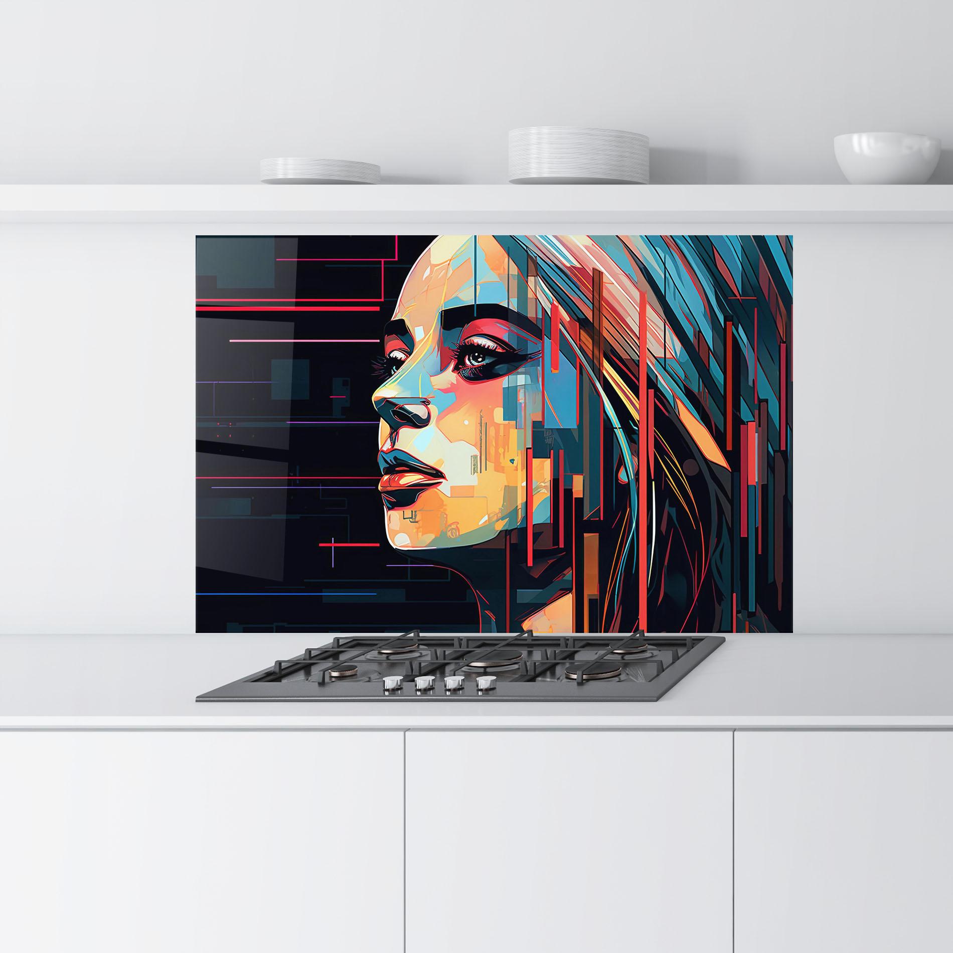 Küchenrückwand Glas Glitchy Dark Portrait mockup 9