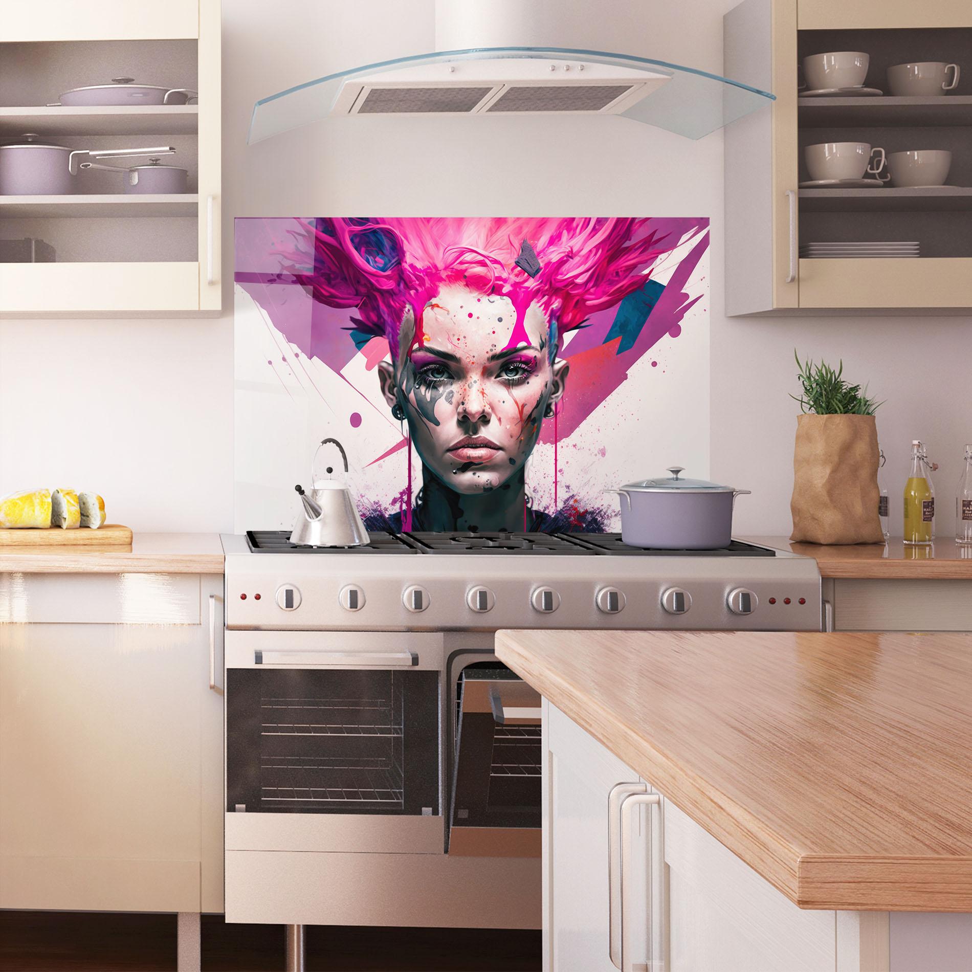 Küchenrückwand Glas Abstract Pink Hair mockup 1