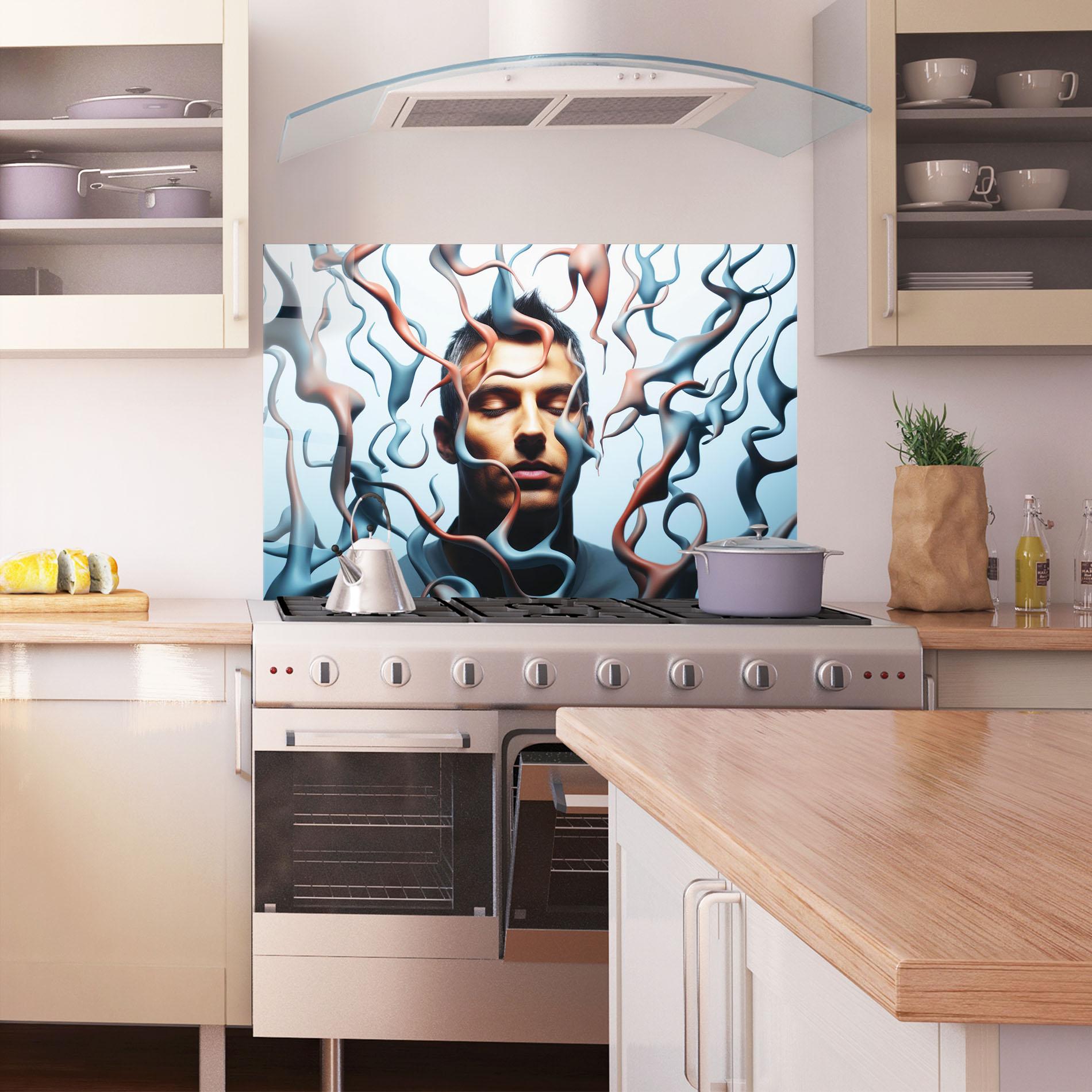 Küchenrückwand Glas Blue Red Swirls mockup 1