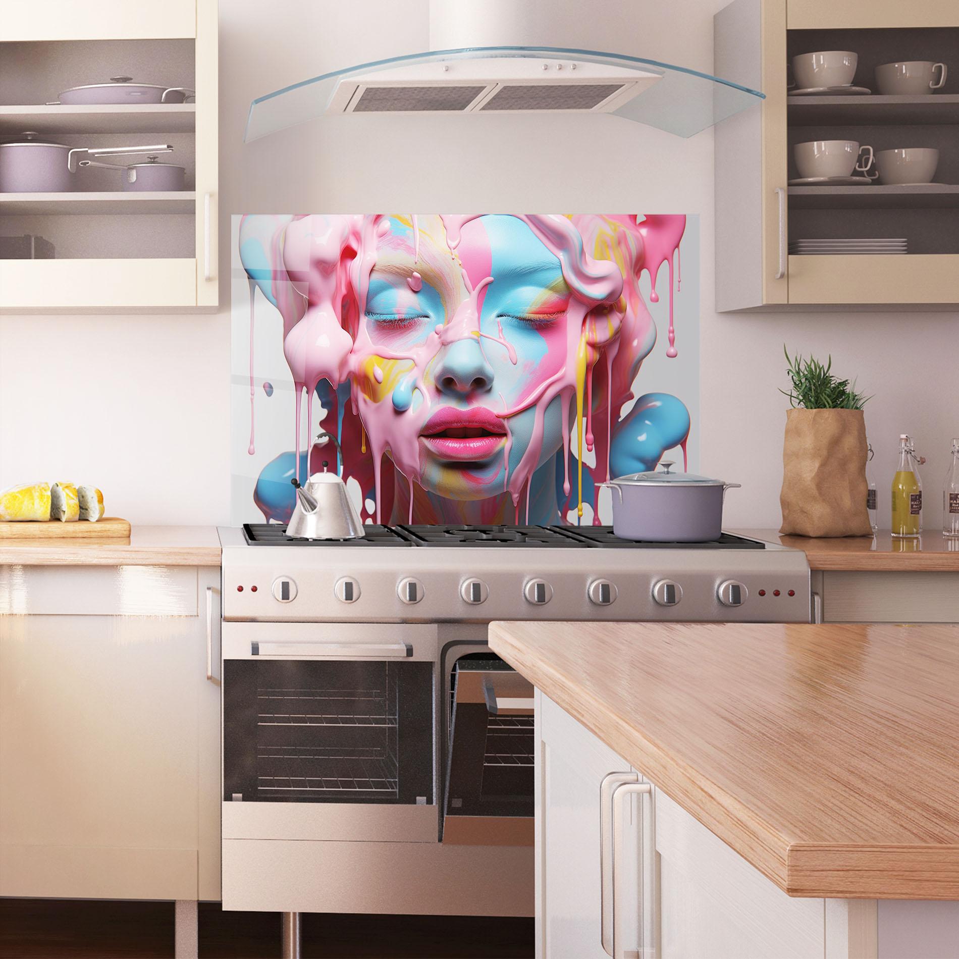 Küchenrückwand Glas Colorful Face Paint mockup 1