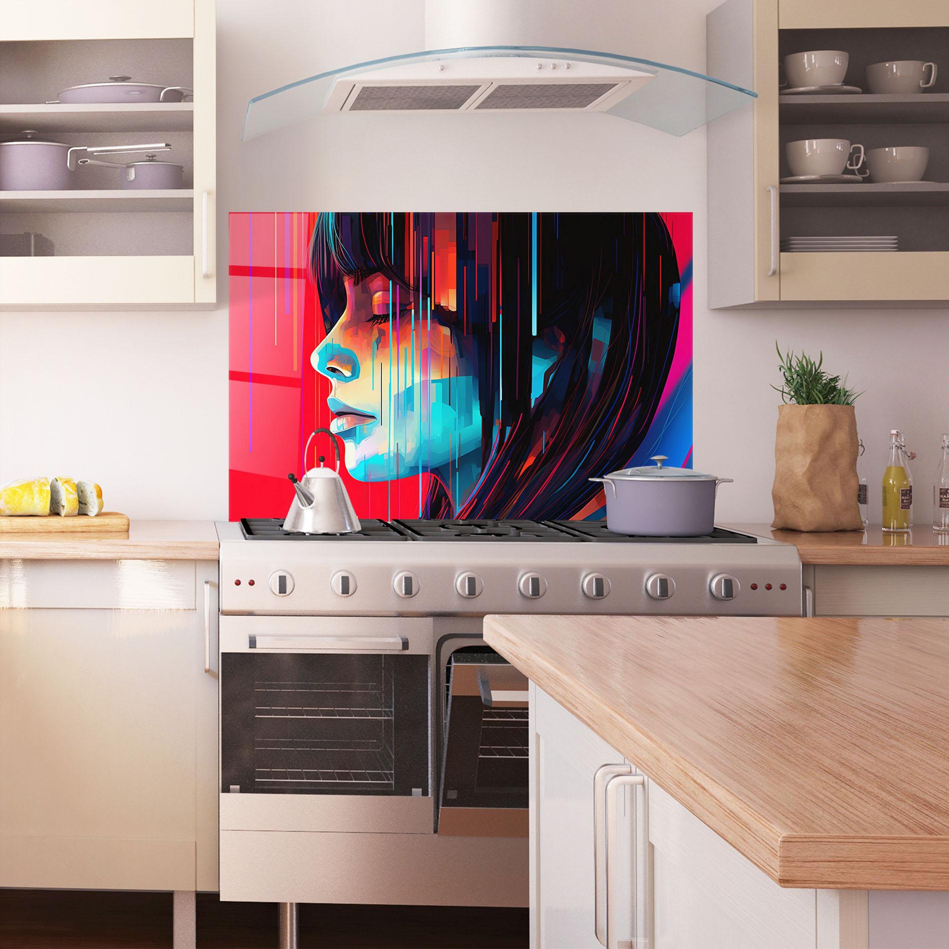 Küchenrückwand Glas Colorful Glitchy Portrait mockup 1