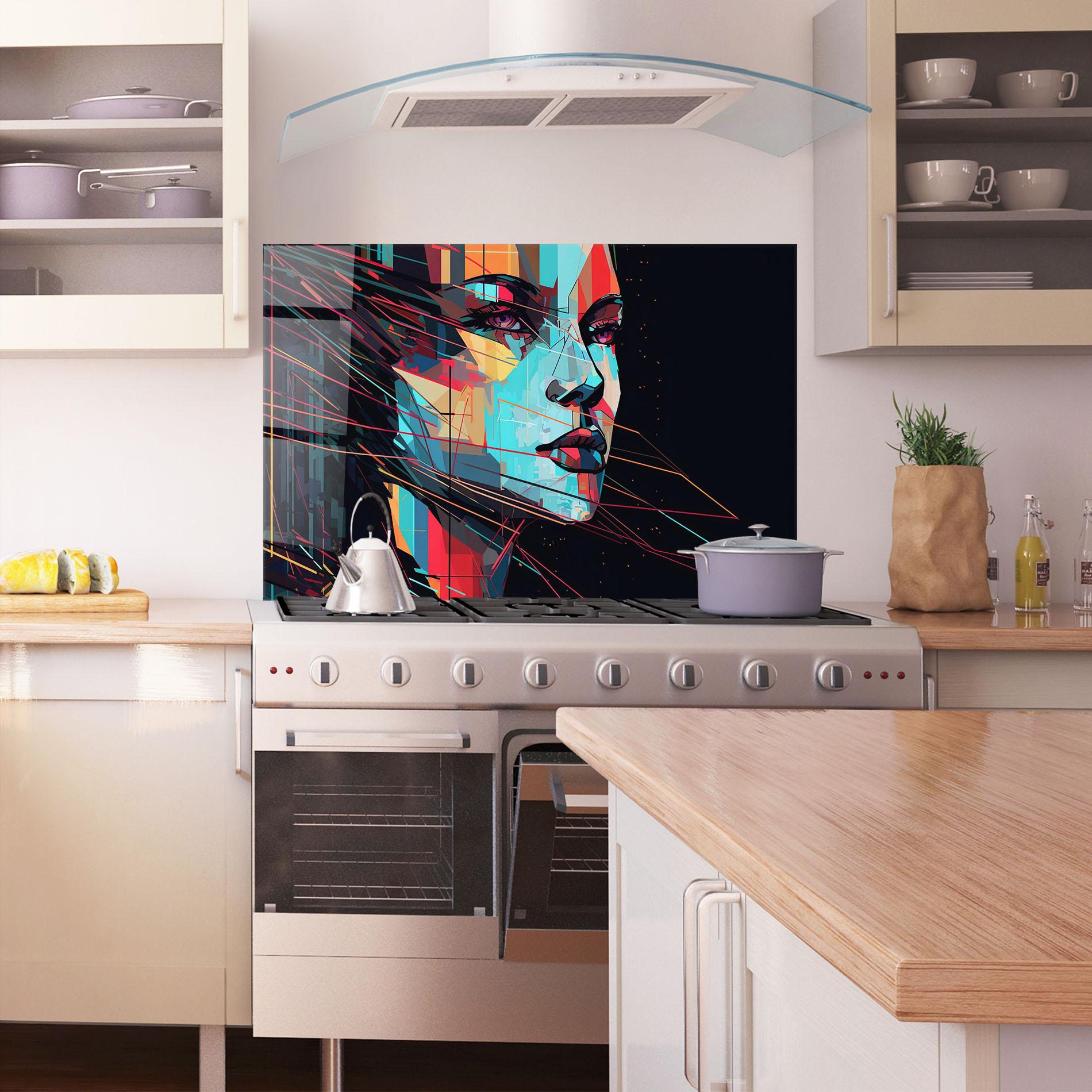Küchenrückwand Glas Colorful Glitchy Woman mockup 1