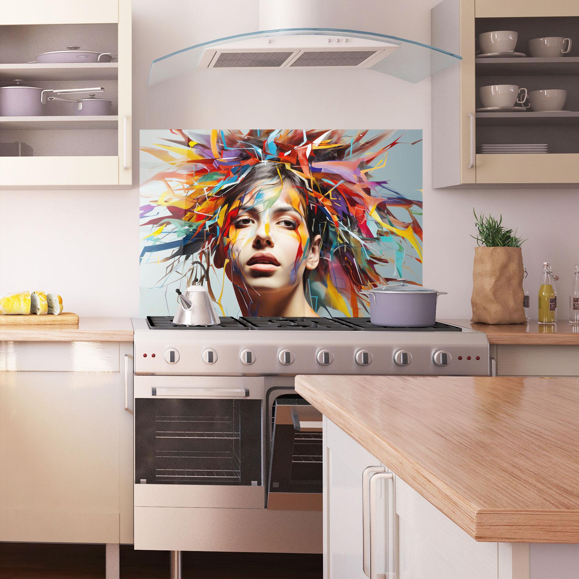 Küchenrückwand Glas Colorful Paint Hair mockup 1