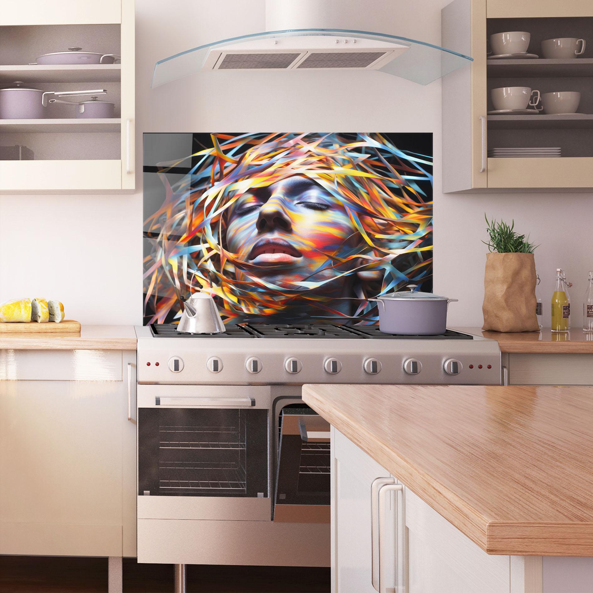 Küchenrückwand Glas Colorful Ribbons Hair mockup 1