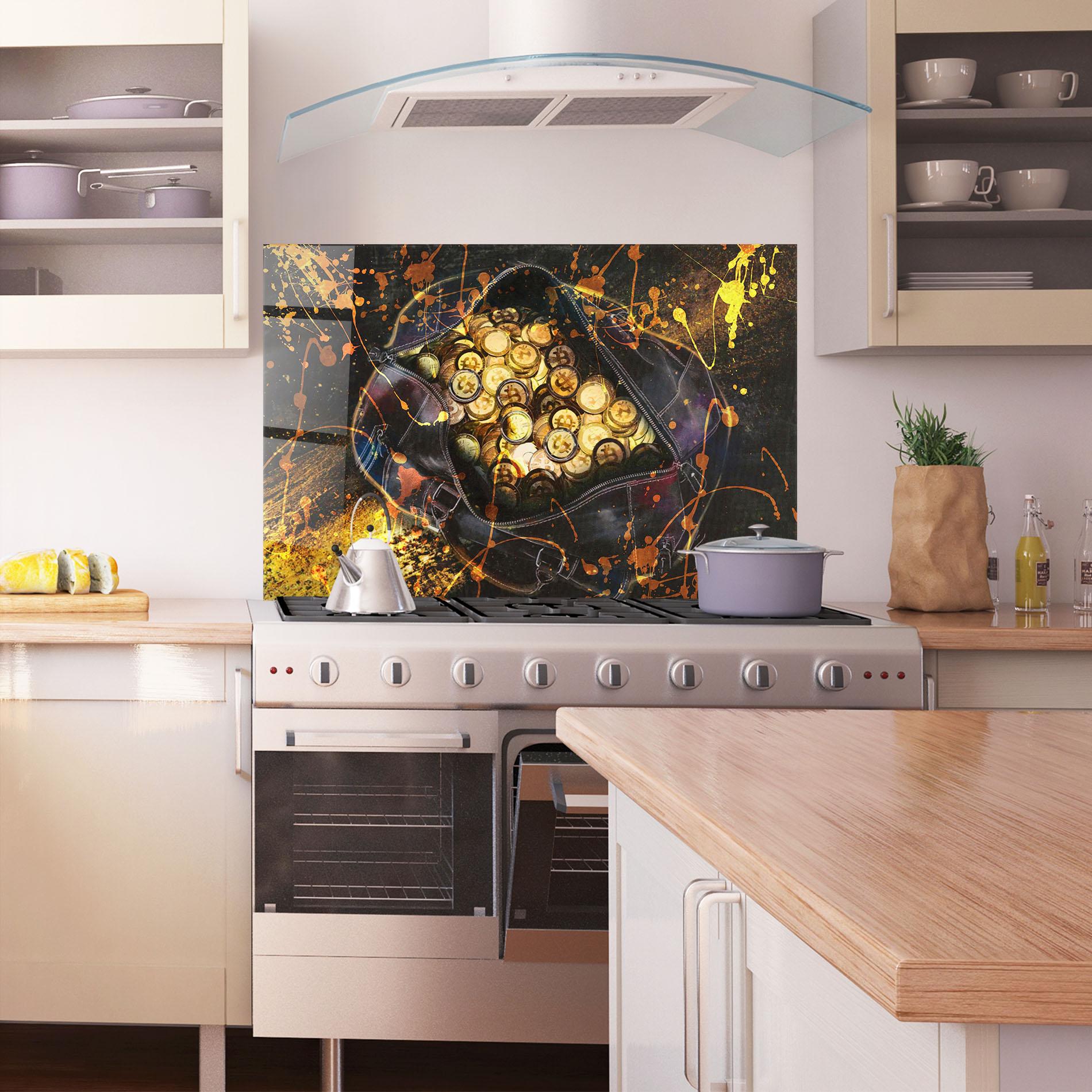 Küchenrückwand Glas Crypto Rich mockup 1