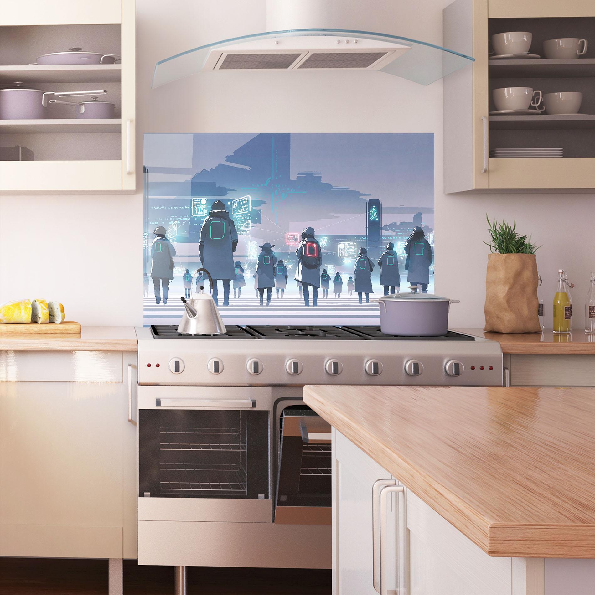 Küchenrückwand Glas Futuristic People mockup 1