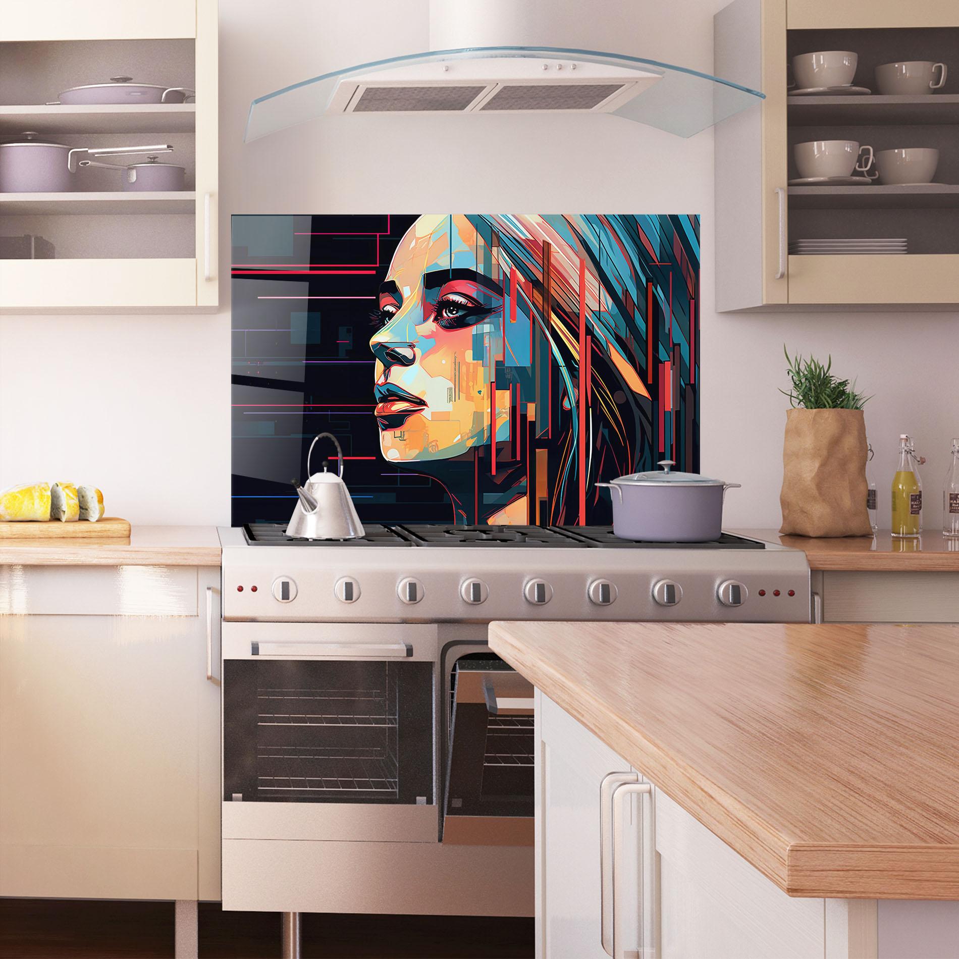 Küchenrückwand Glas Glitchy Dark Portrait mockup 1