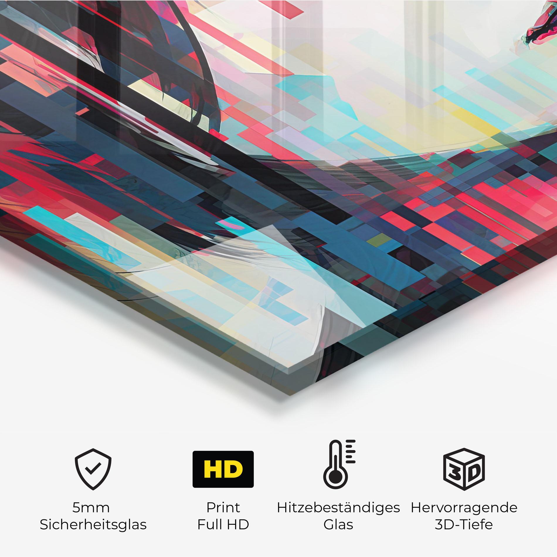 Küchenrückwand Glas Colorful Glitchy Girl mockup 2