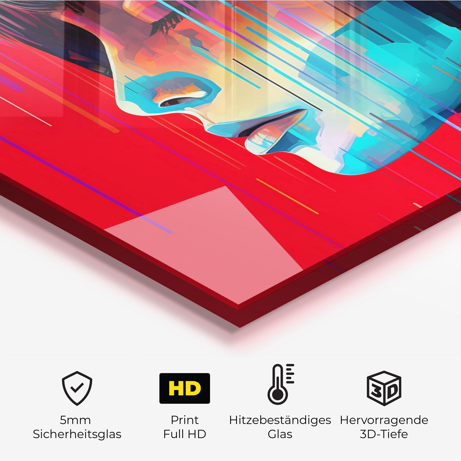 Küchenrückwand Glas Colorful Glitchy Portrait mockup 2