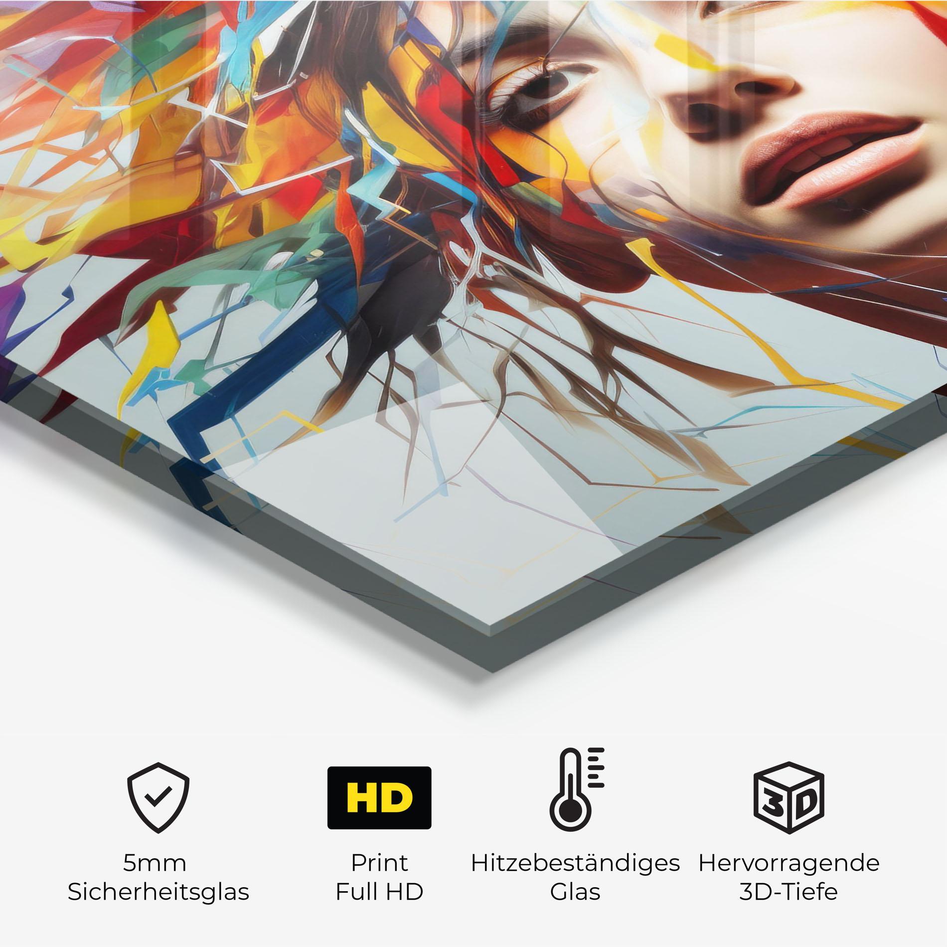 Küchenrückwand Glas Colorful Paint Hair mockup 2