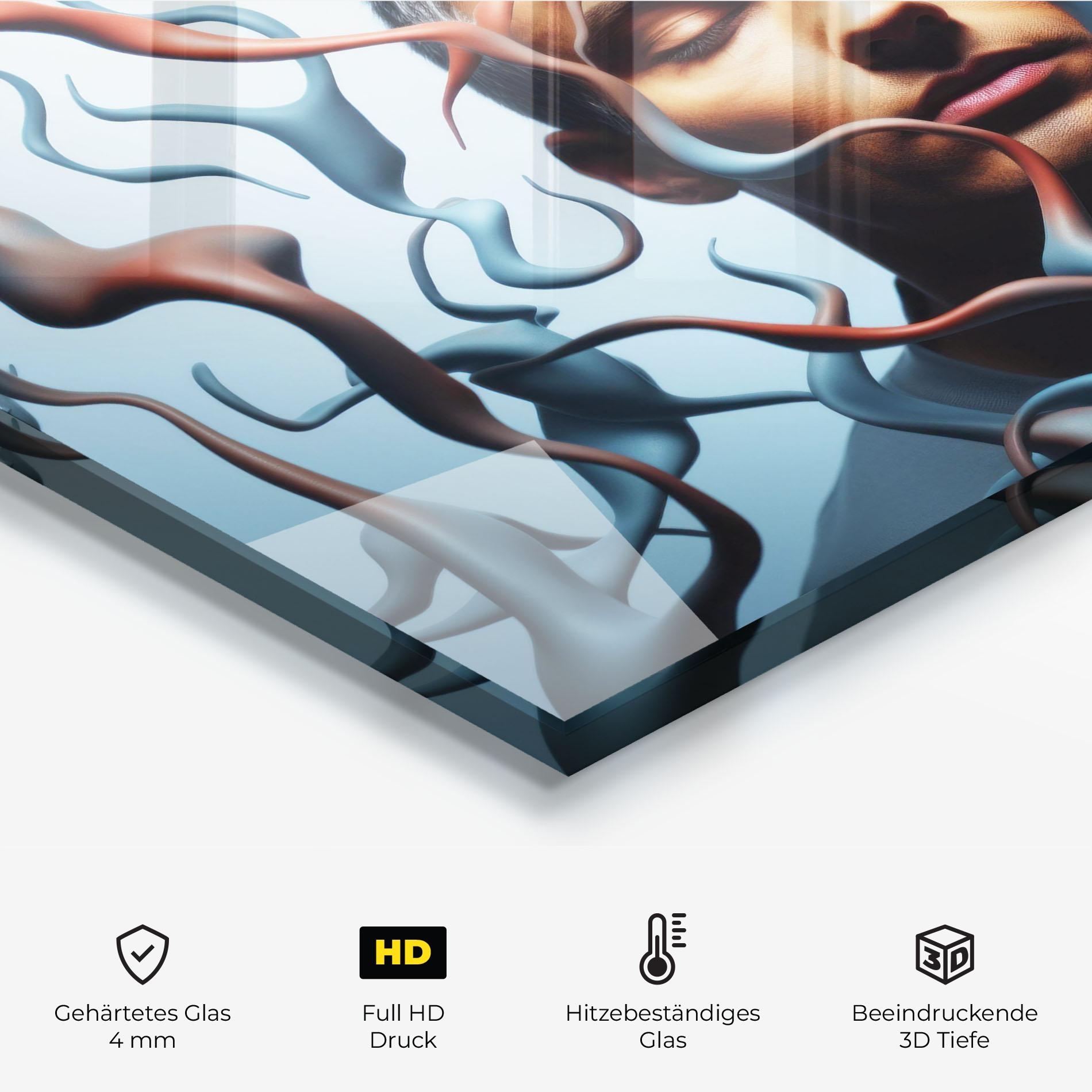 Küchenrückwand Glas Blue Red Swirls mockup 2