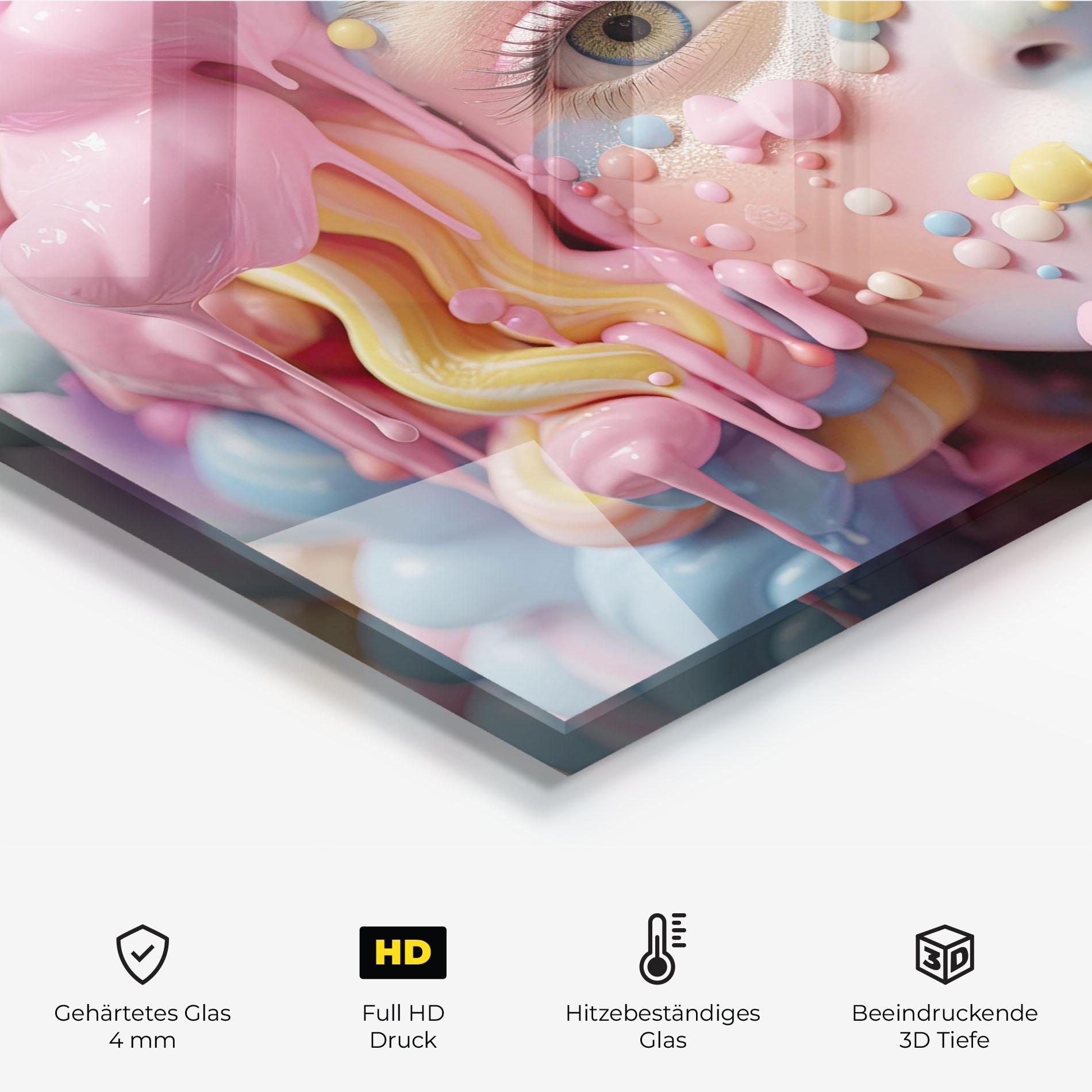 Küchenrückwand Glas Candy Face Girl mockup 2