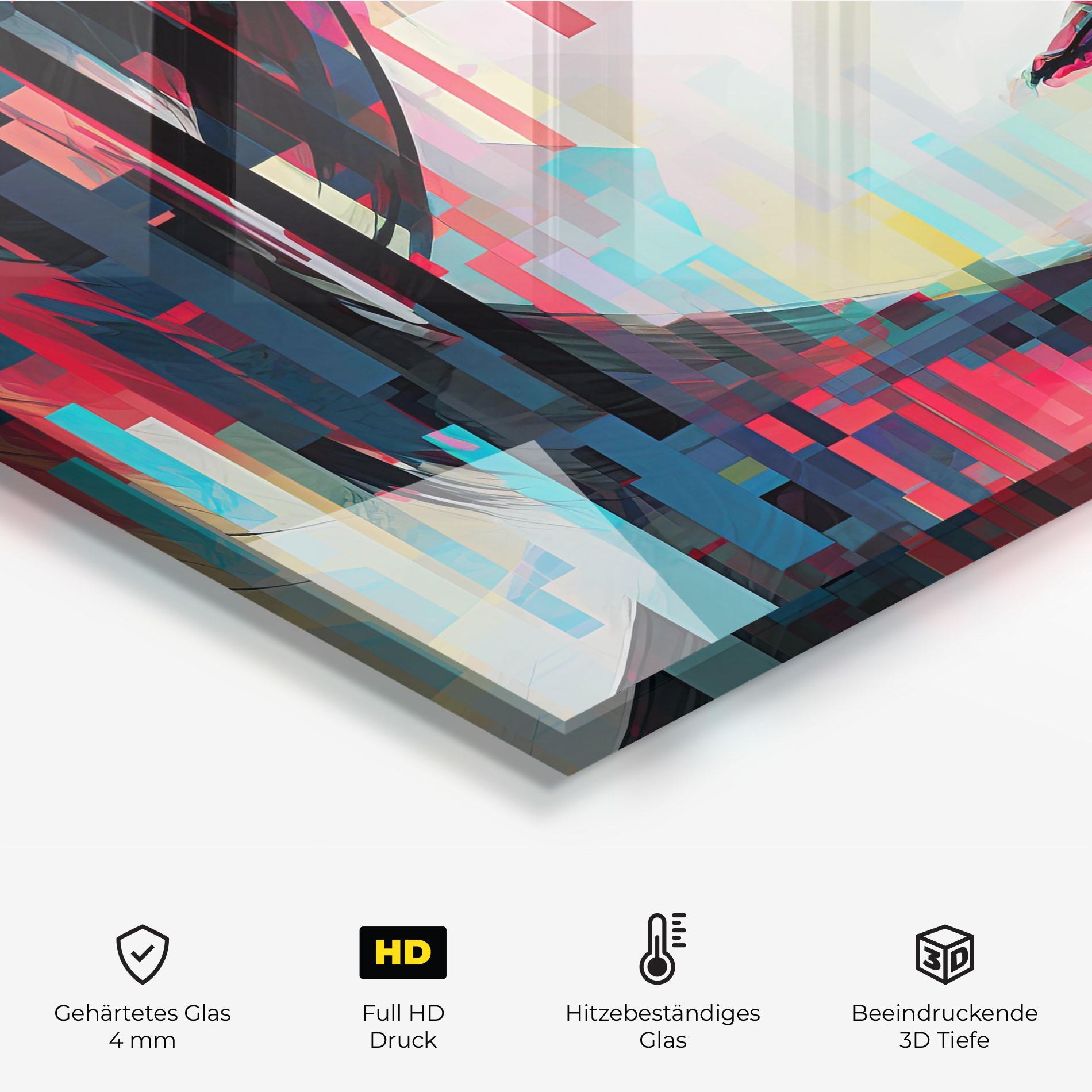 Küchenrückwand Glas Colorful Glitchy Girl mockup 2