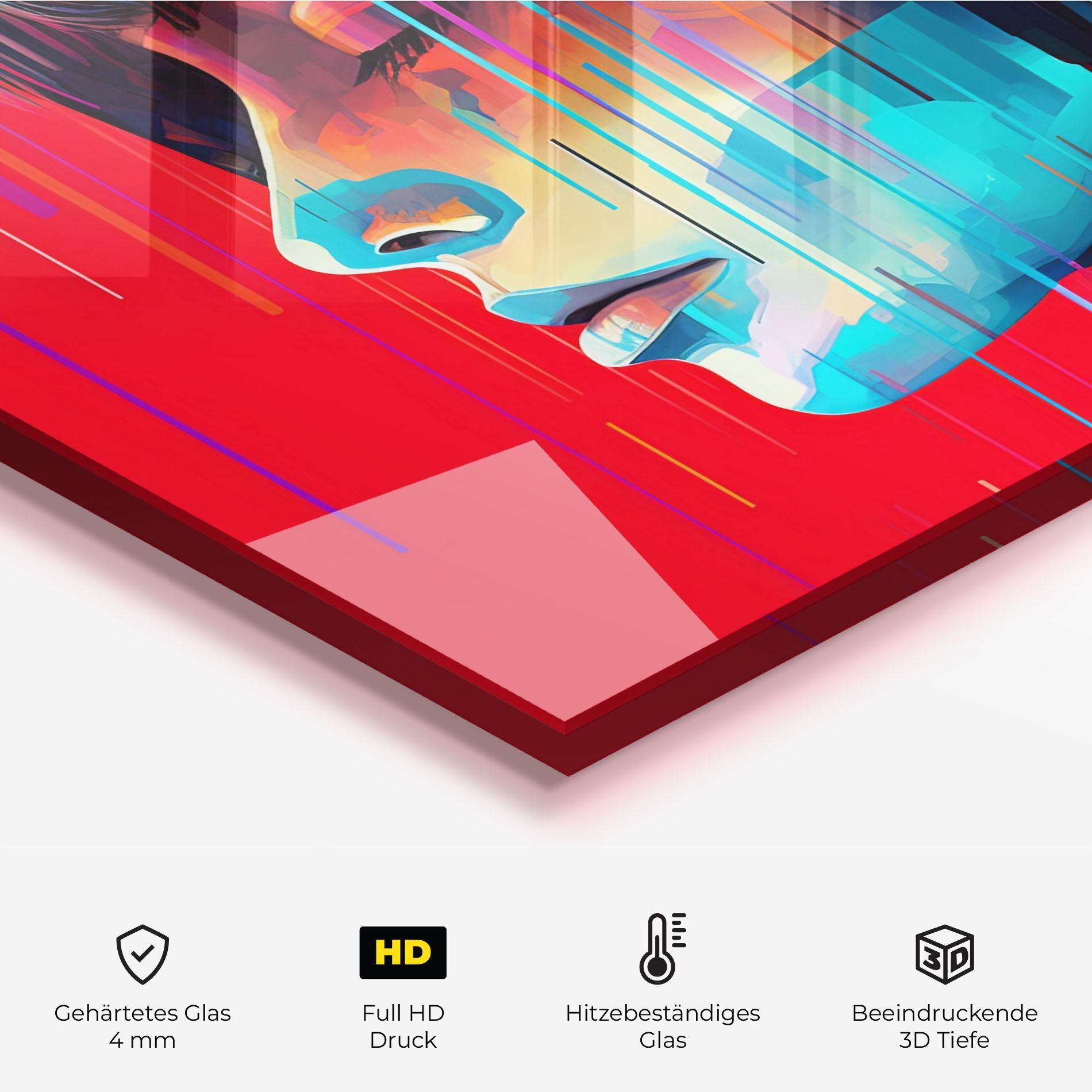 Küchenrückwand Glas Colorful Glitchy Portrait mockup 2