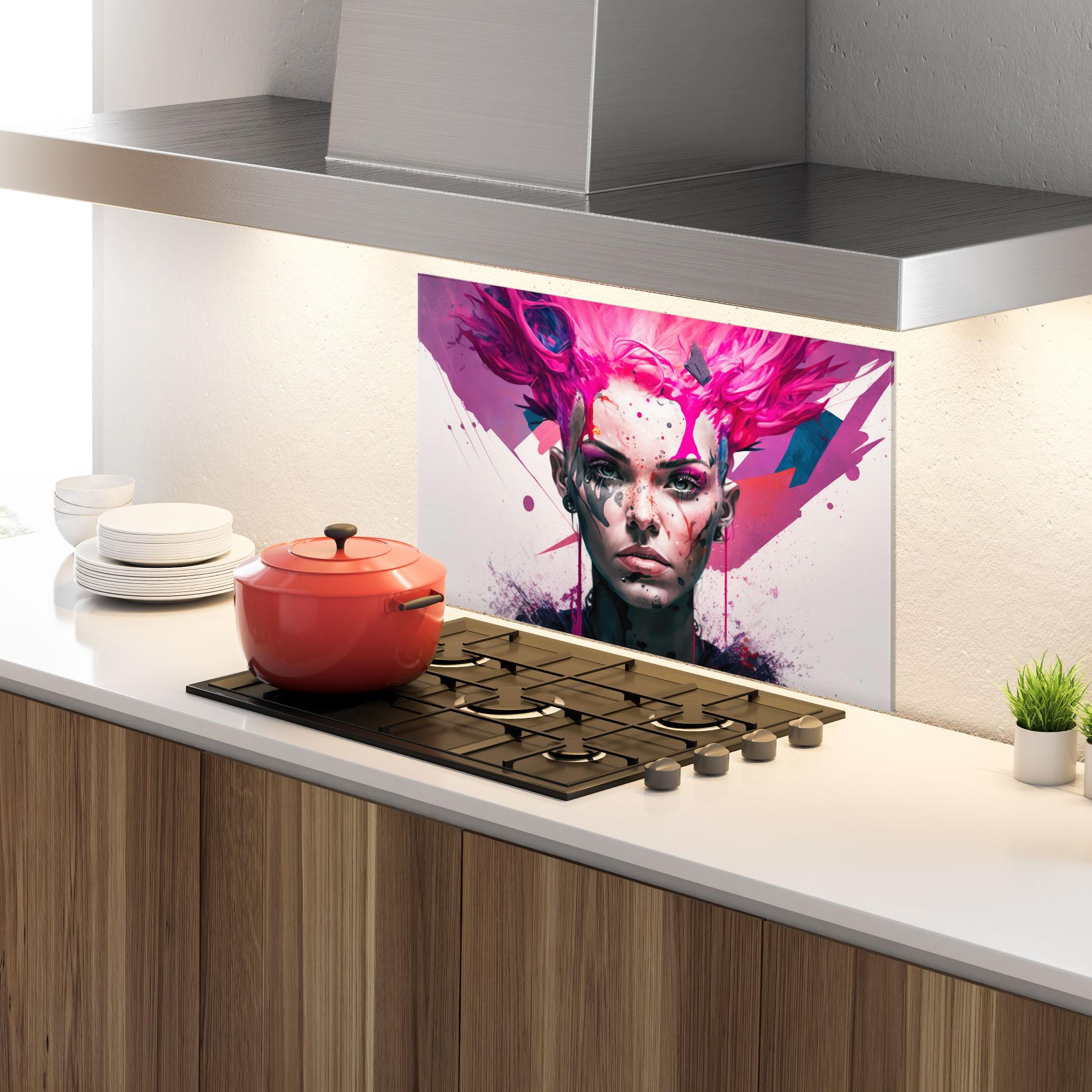 Küchenrückwand Glas Abstract Pink Hair mockup 4