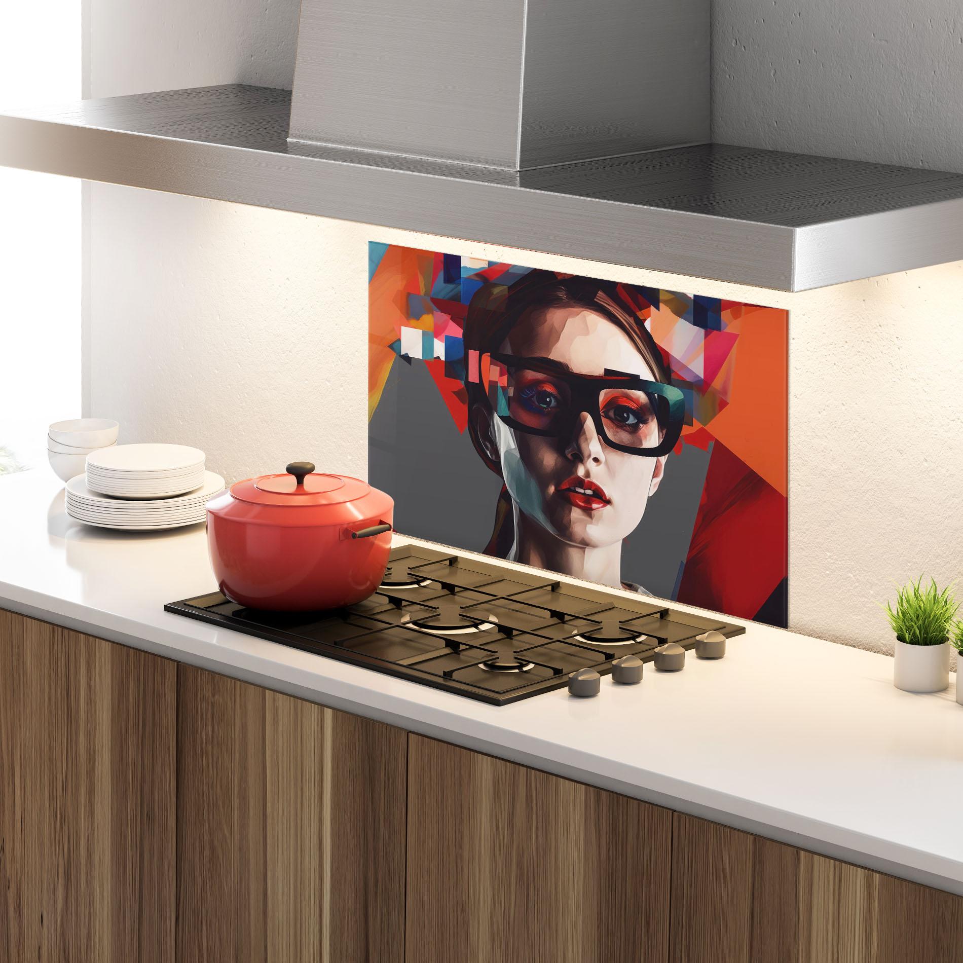 Küchenrückwand Glas Big Black Glasses mockup 4