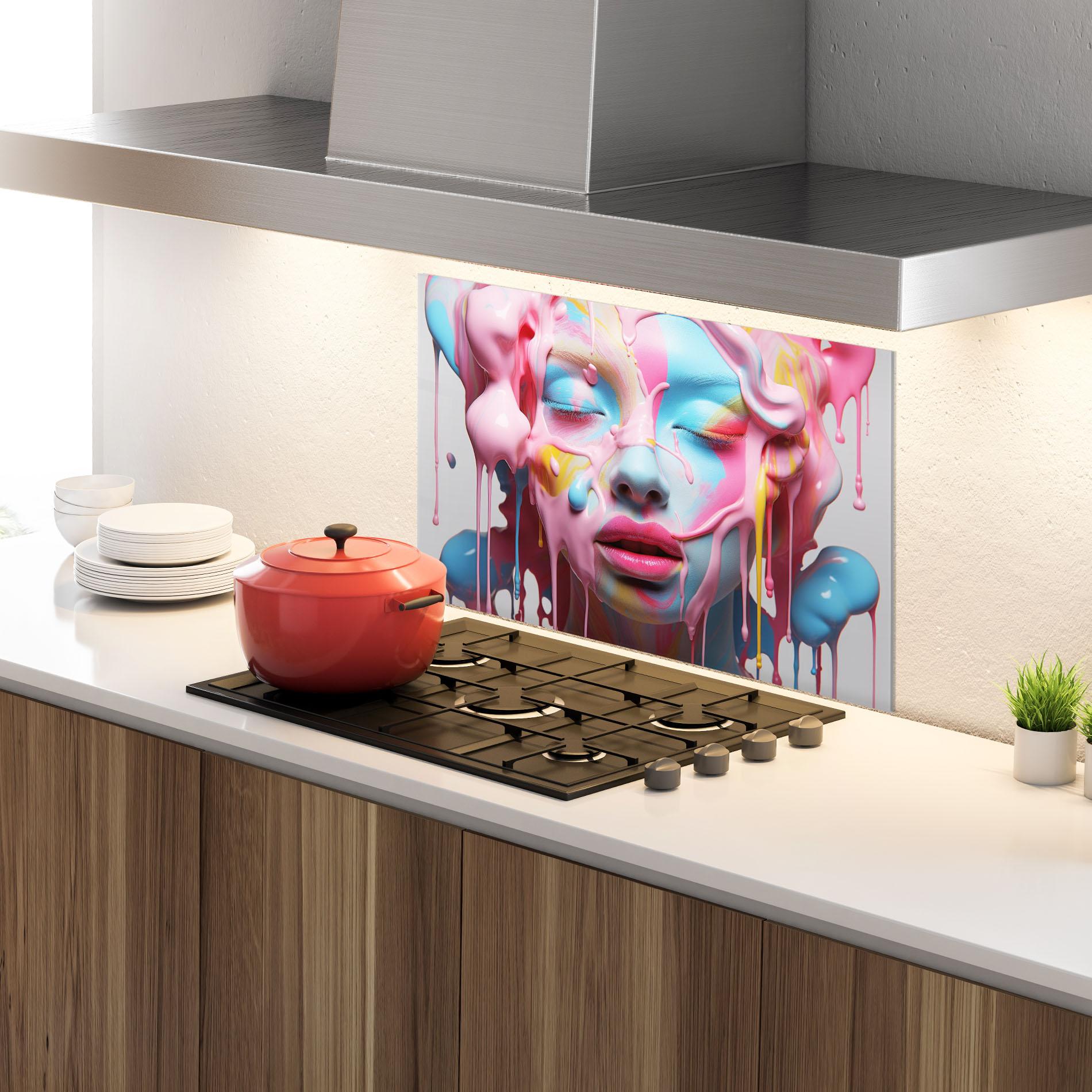 Küchenrückwand Glas Colorful Face Paint mockup 4
