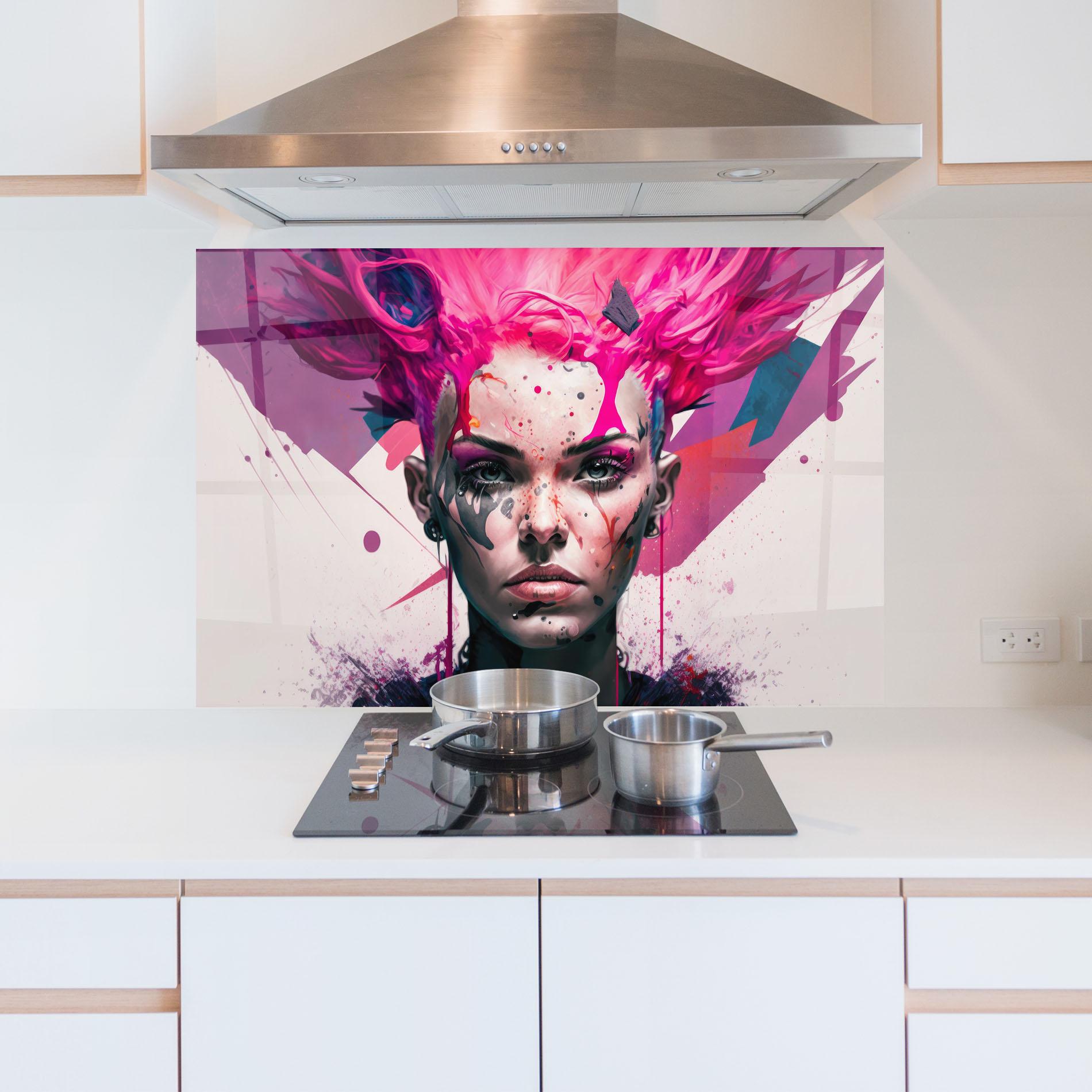 Küchenrückwand Glas Abstract Pink Hair mockup 5