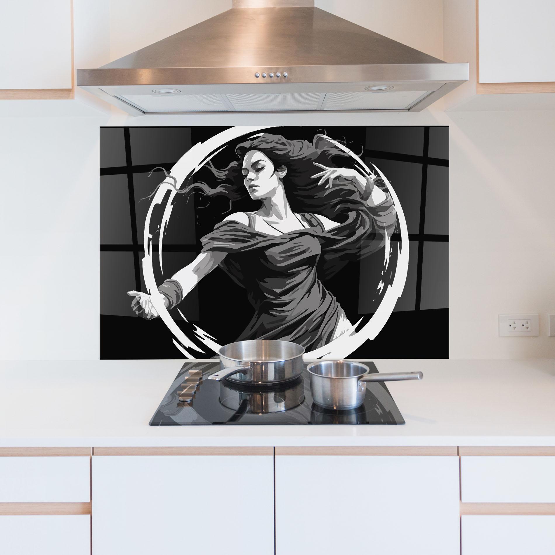 Küchenrückwand Glas Circle Grey Lady mockup 5