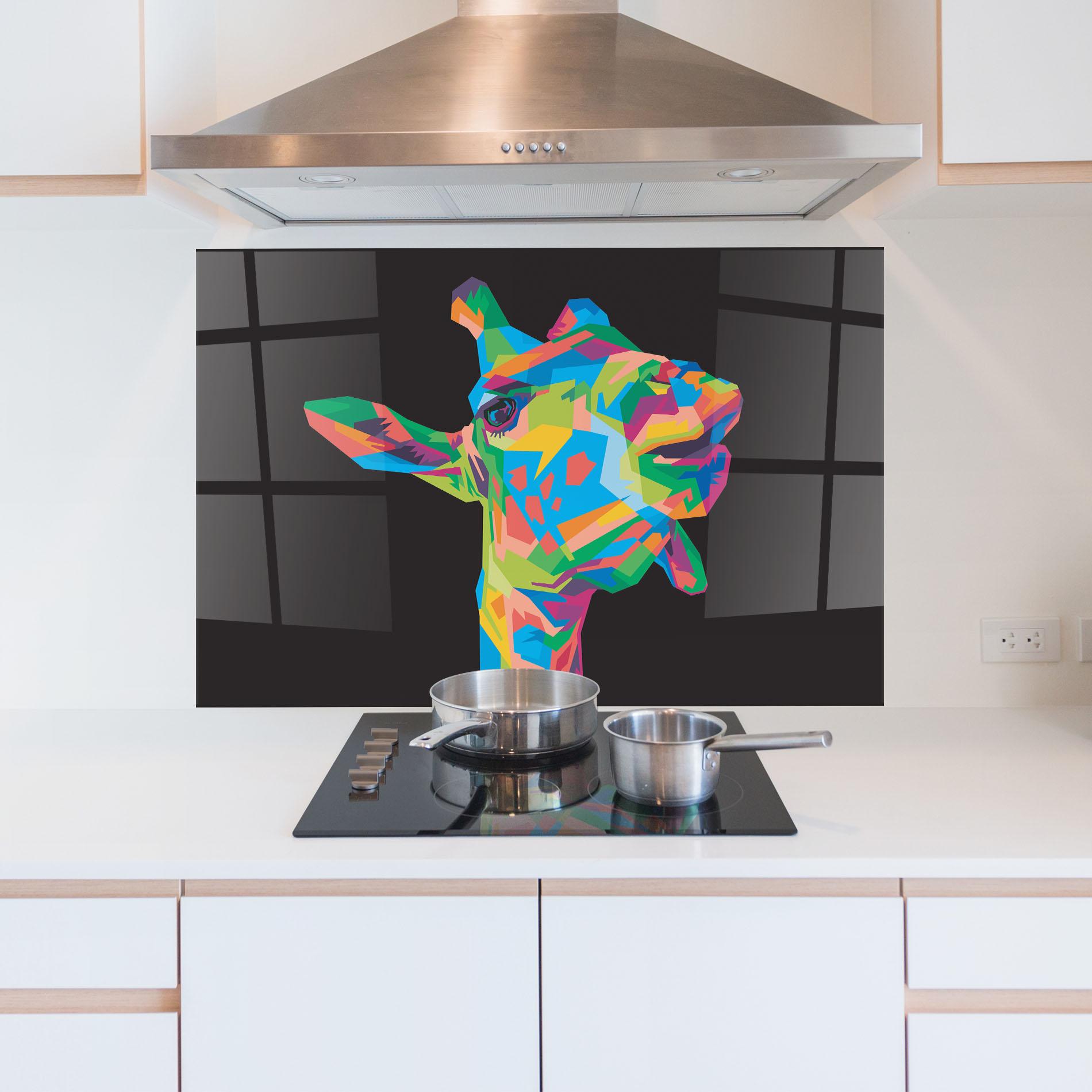 Küchenrückwand Glas Colorful Art Giraffe mockup 5