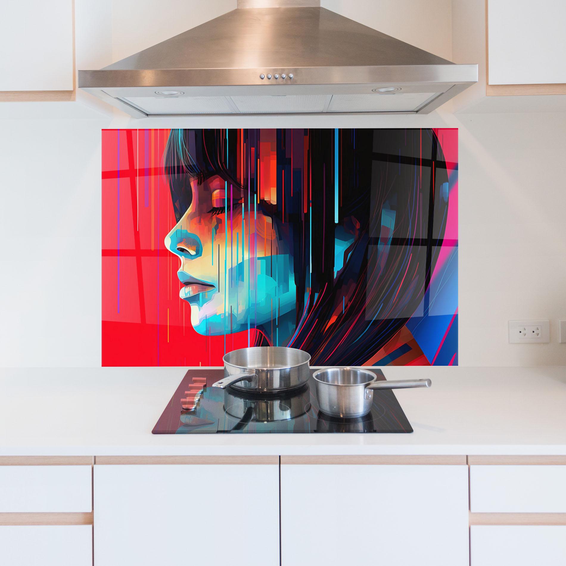 Küchenrückwand Glas Colorful Glitchy Portrait mockup 5