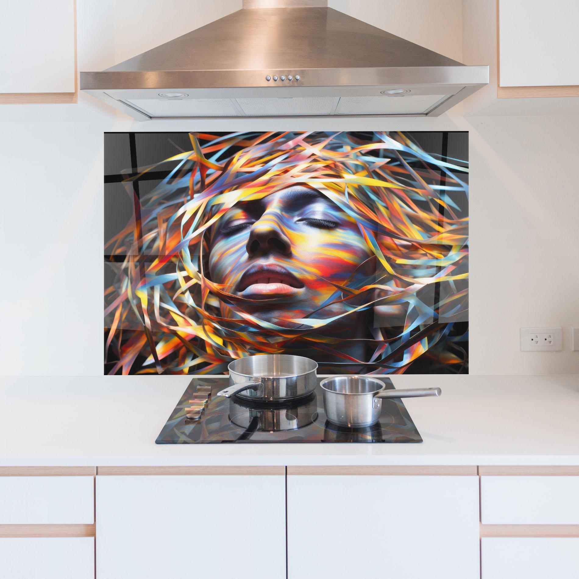 Küchenrückwand Glas Colorful Ribbons Hair mockup 5