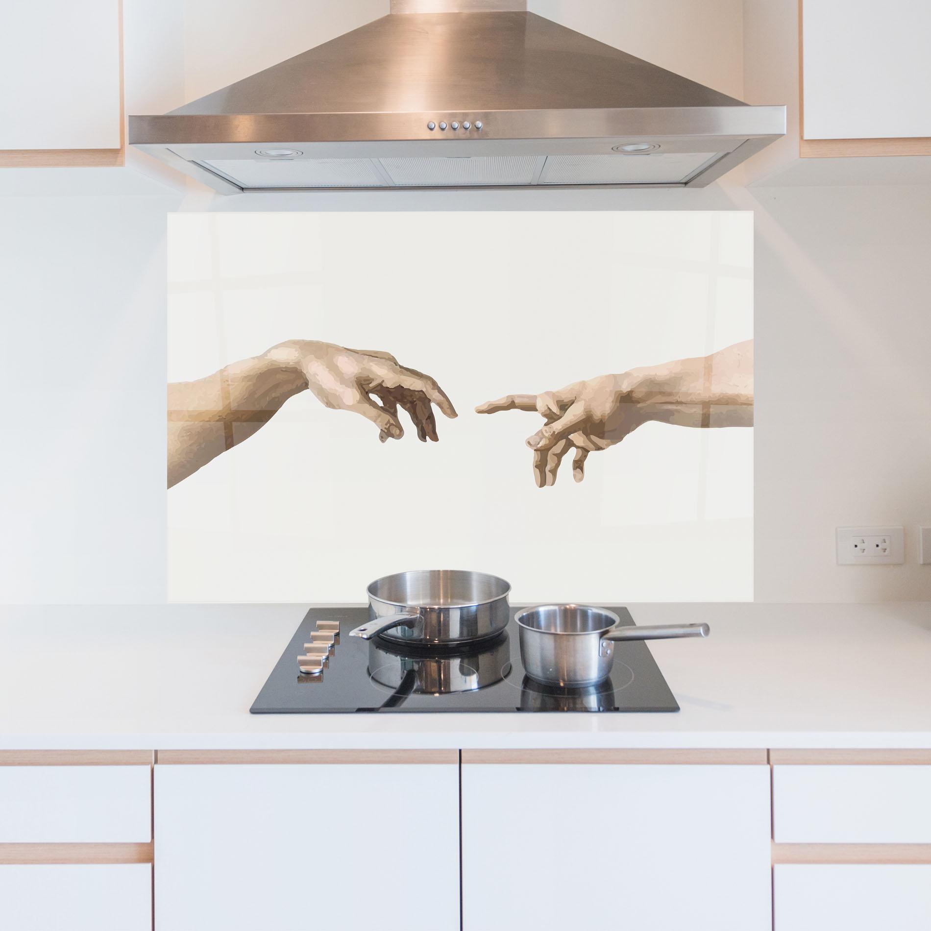 Küchenrückwand Glas Cream Hands Art mockup 5