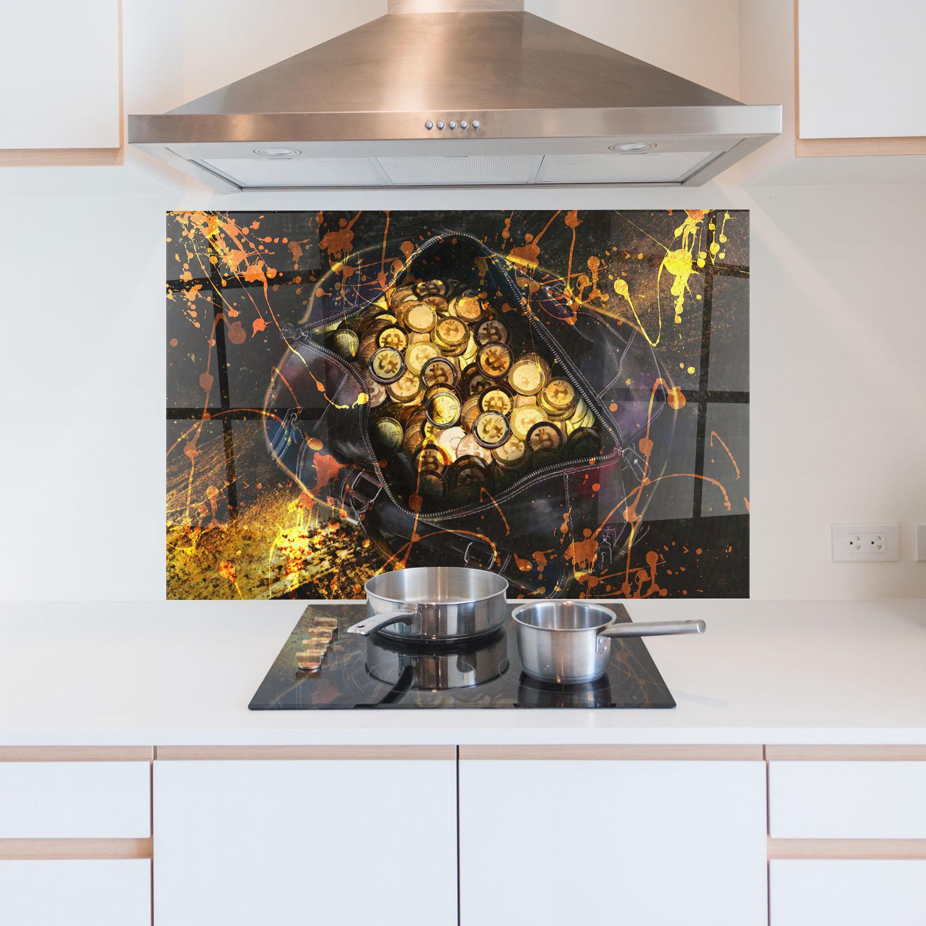 Küchenrückwand Glas Crypto Rich mockup 5