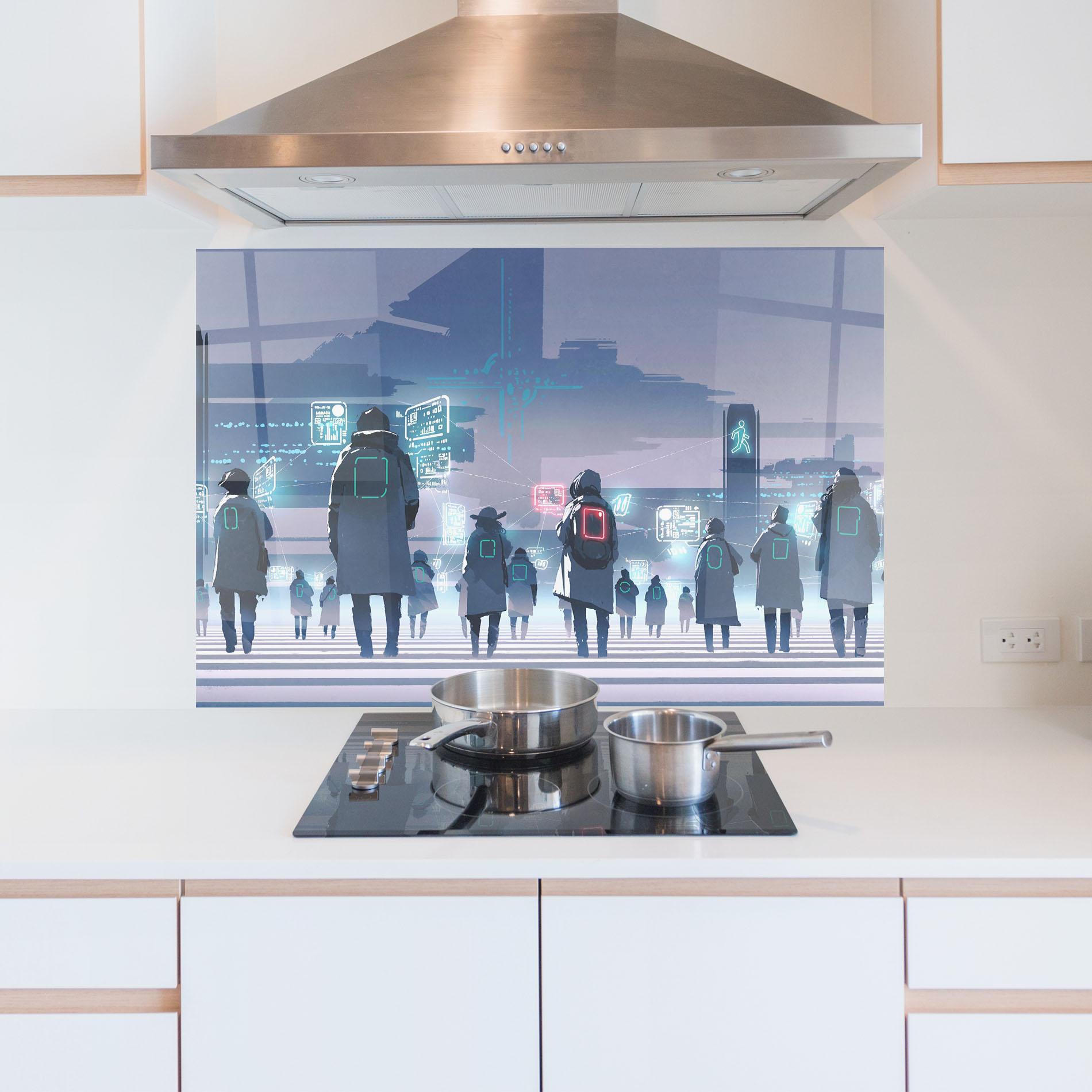 Küchenrückwand Glas Futuristic People mockup 5