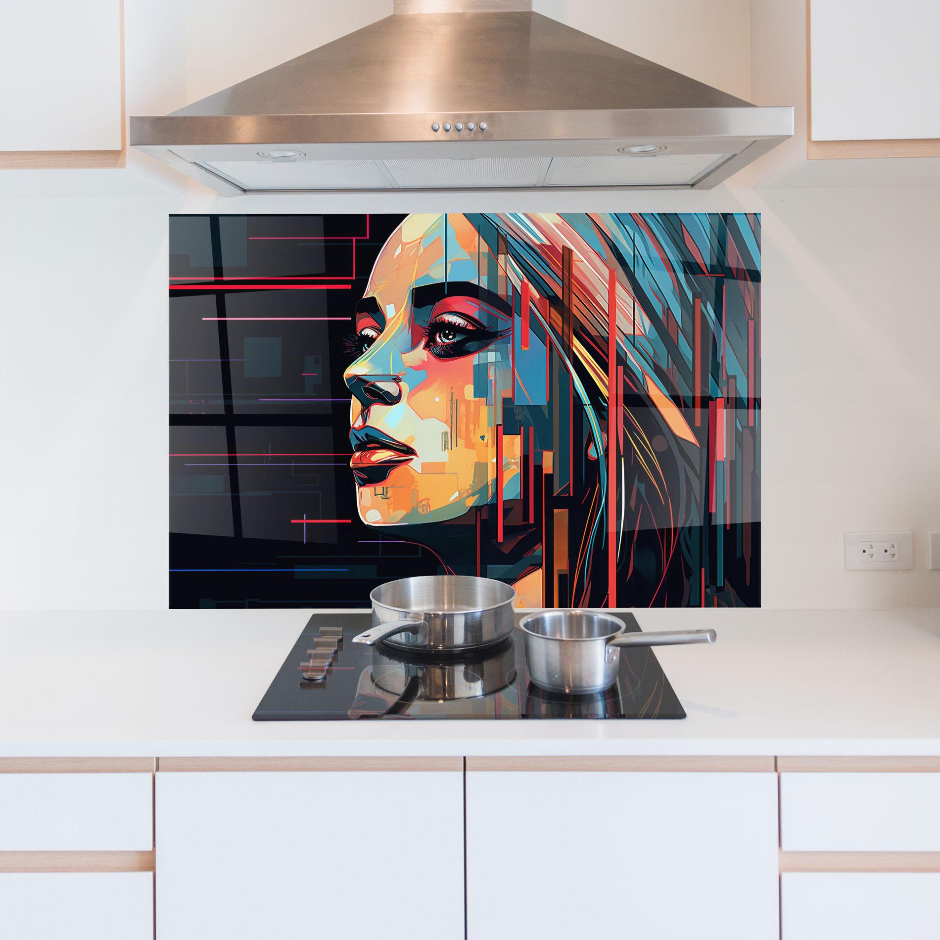 Küchenrückwand Glas Glitchy Dark Portrait mockup 5