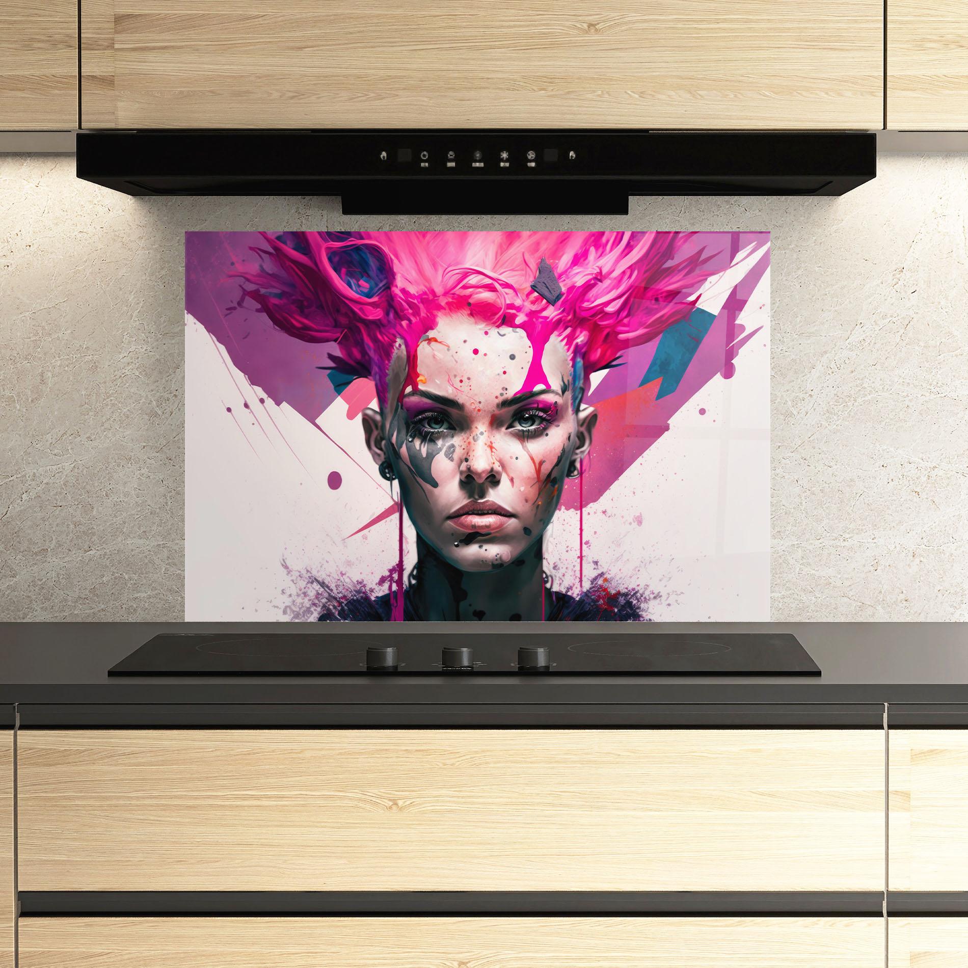 Küchenrückwand Glas Abstract Pink Hair mockup 3