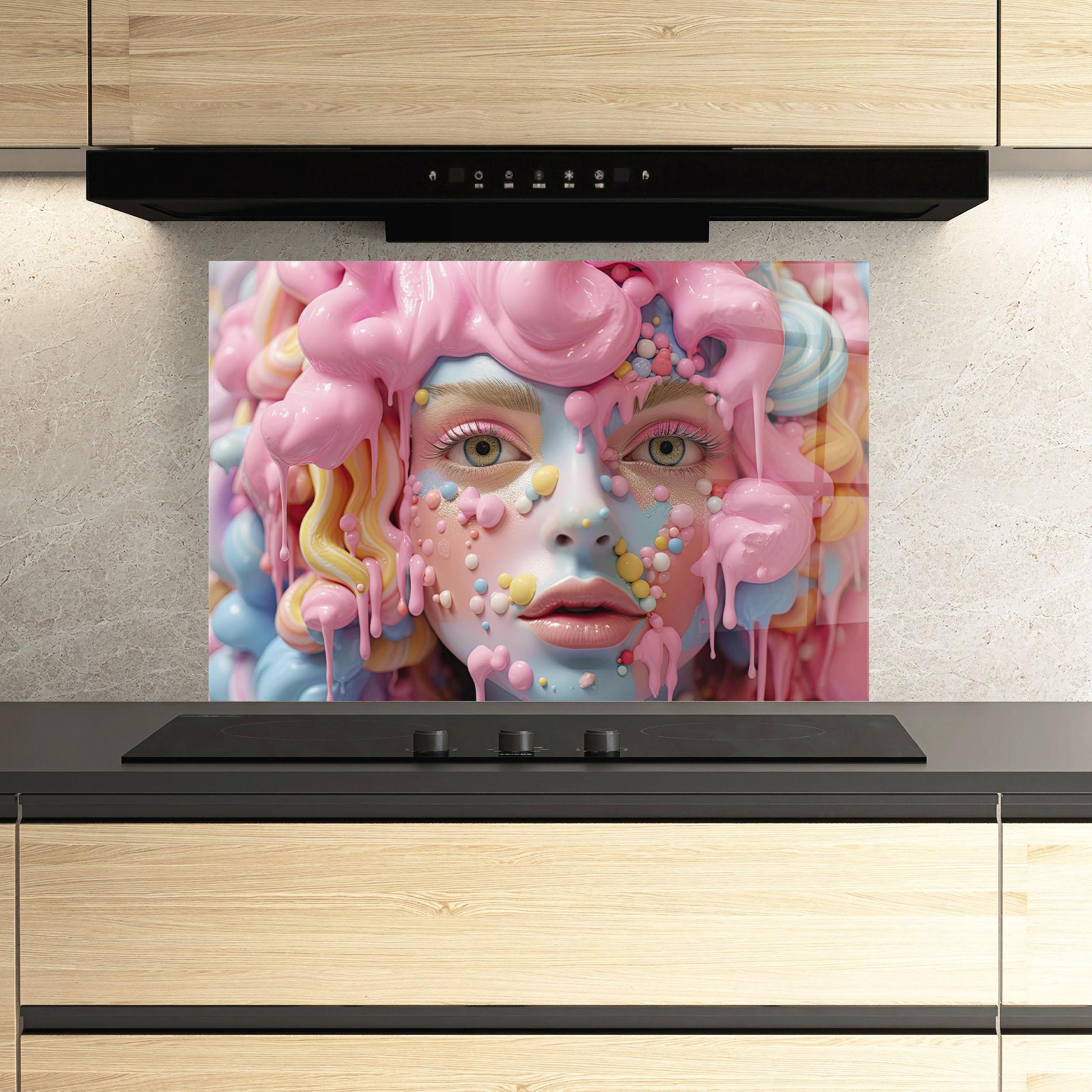 Küchenrückwand Glas Candy Face Girl mockup 3
