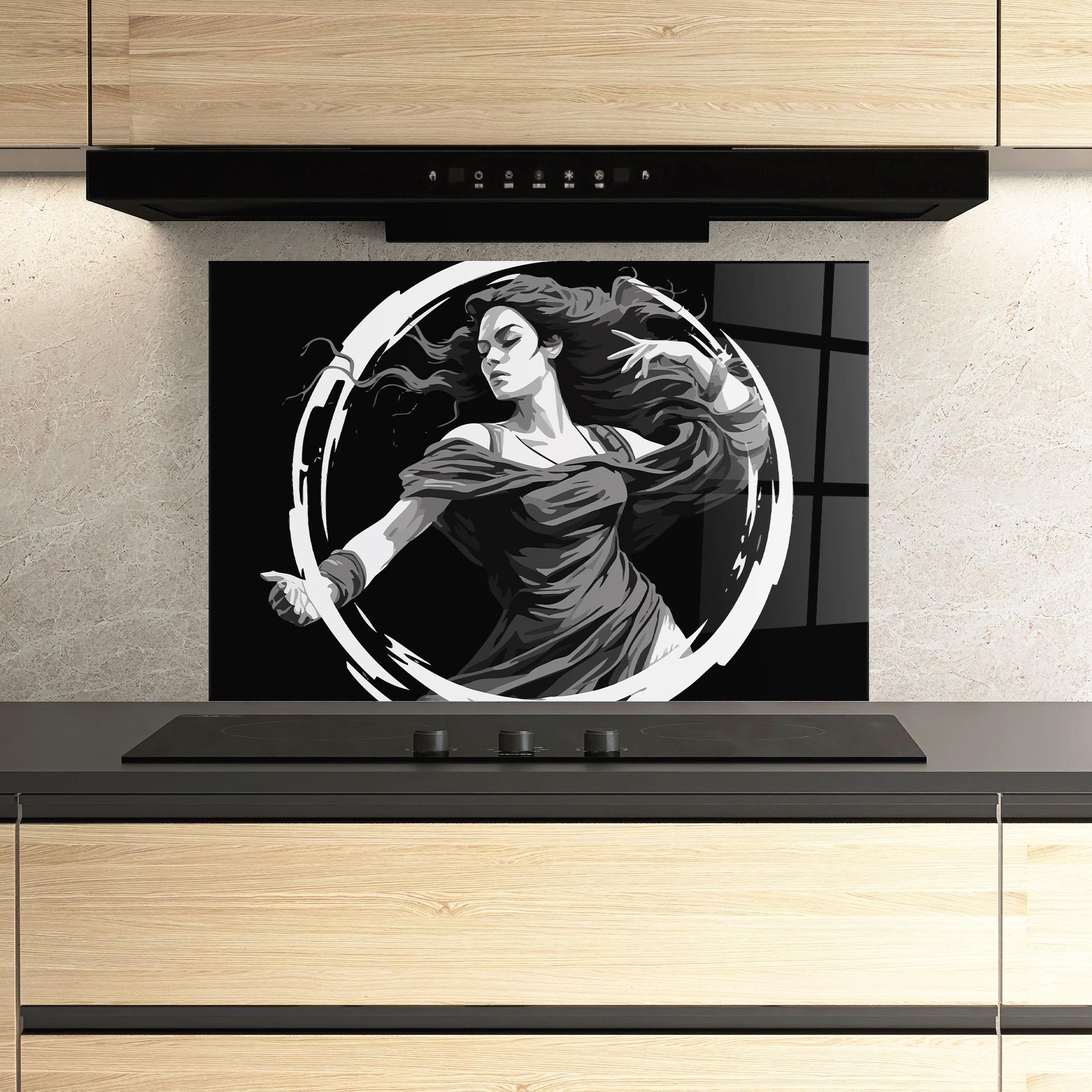 Küchenrückwand Glas Circle Grey Lady mockup 3