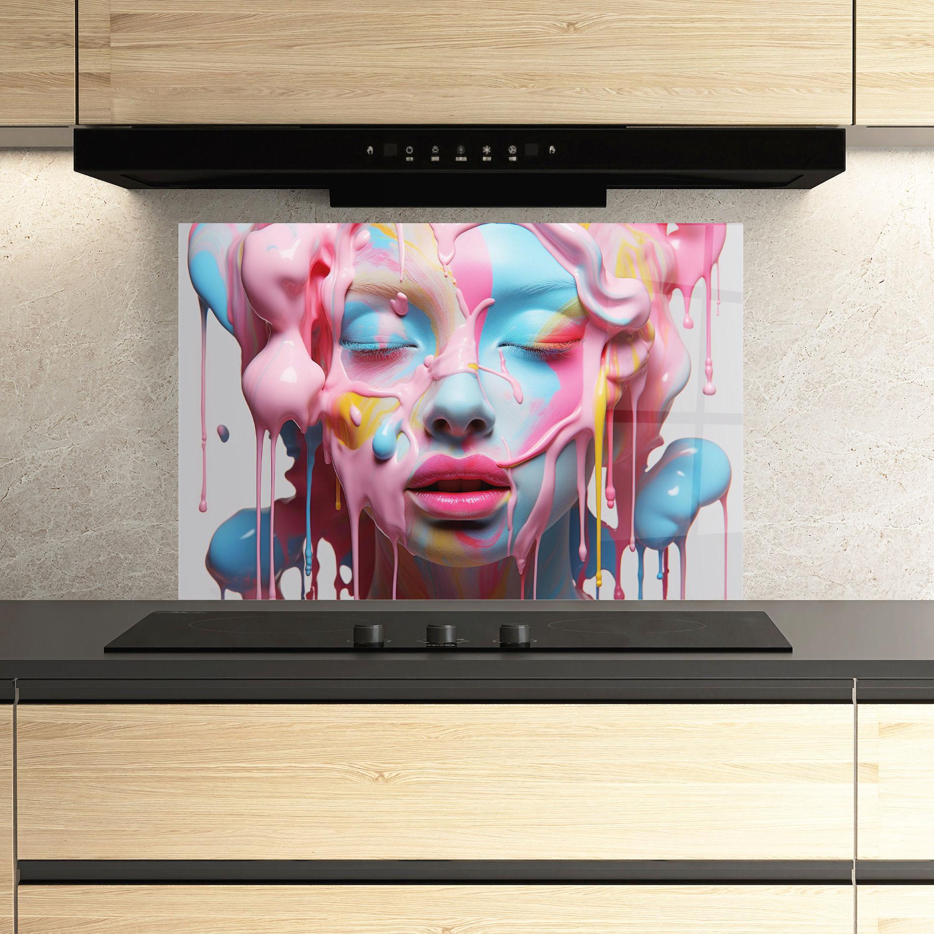 Küchenrückwand Glas Colorful Face Paint mockup 3