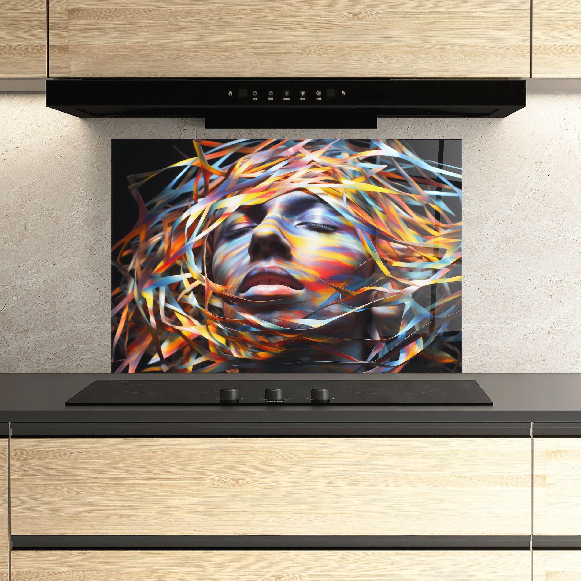 Küchenrückwand Glas Colorful Ribbons Hair mockup 3