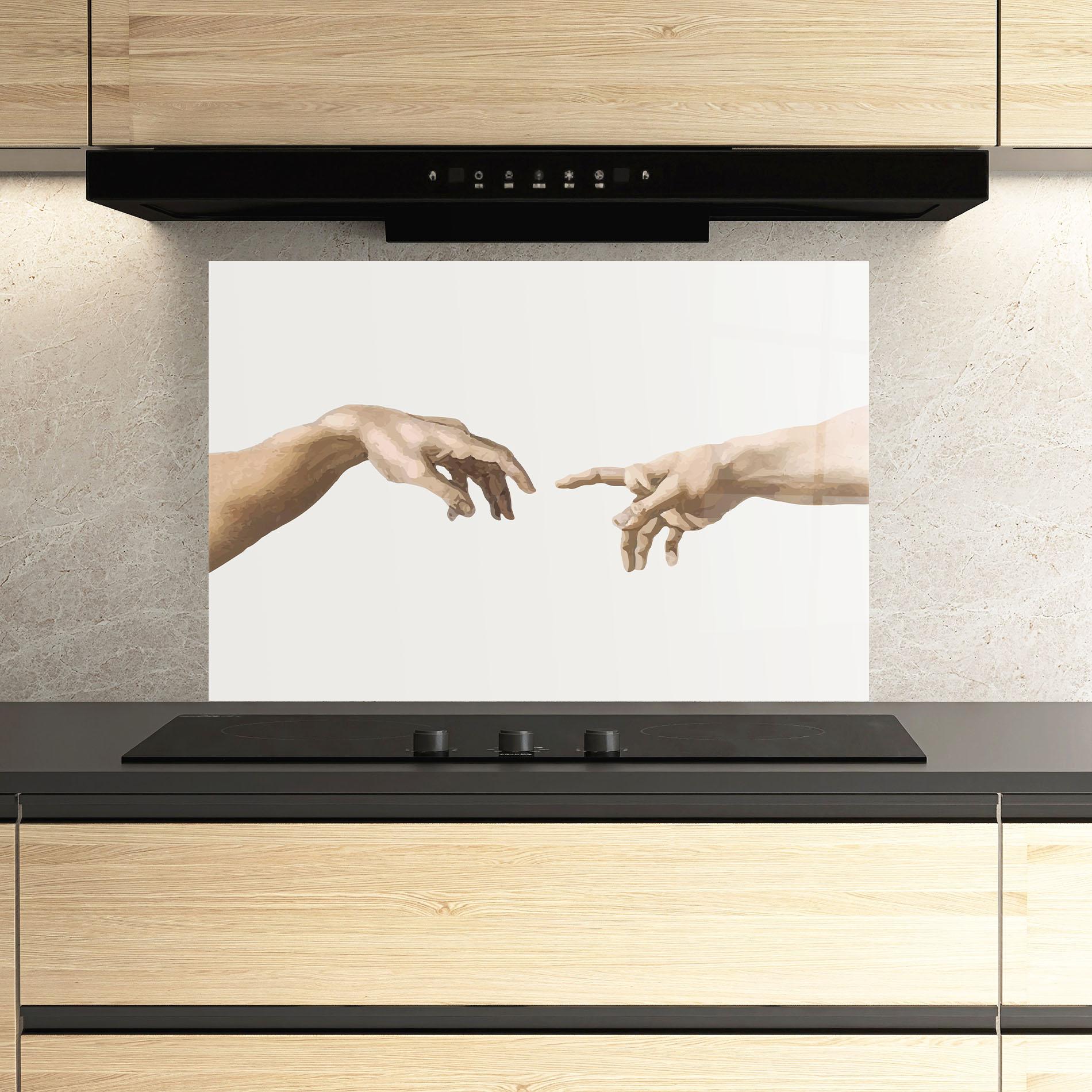 Küchenrückwand Glas Cream Hands Art mockup 3